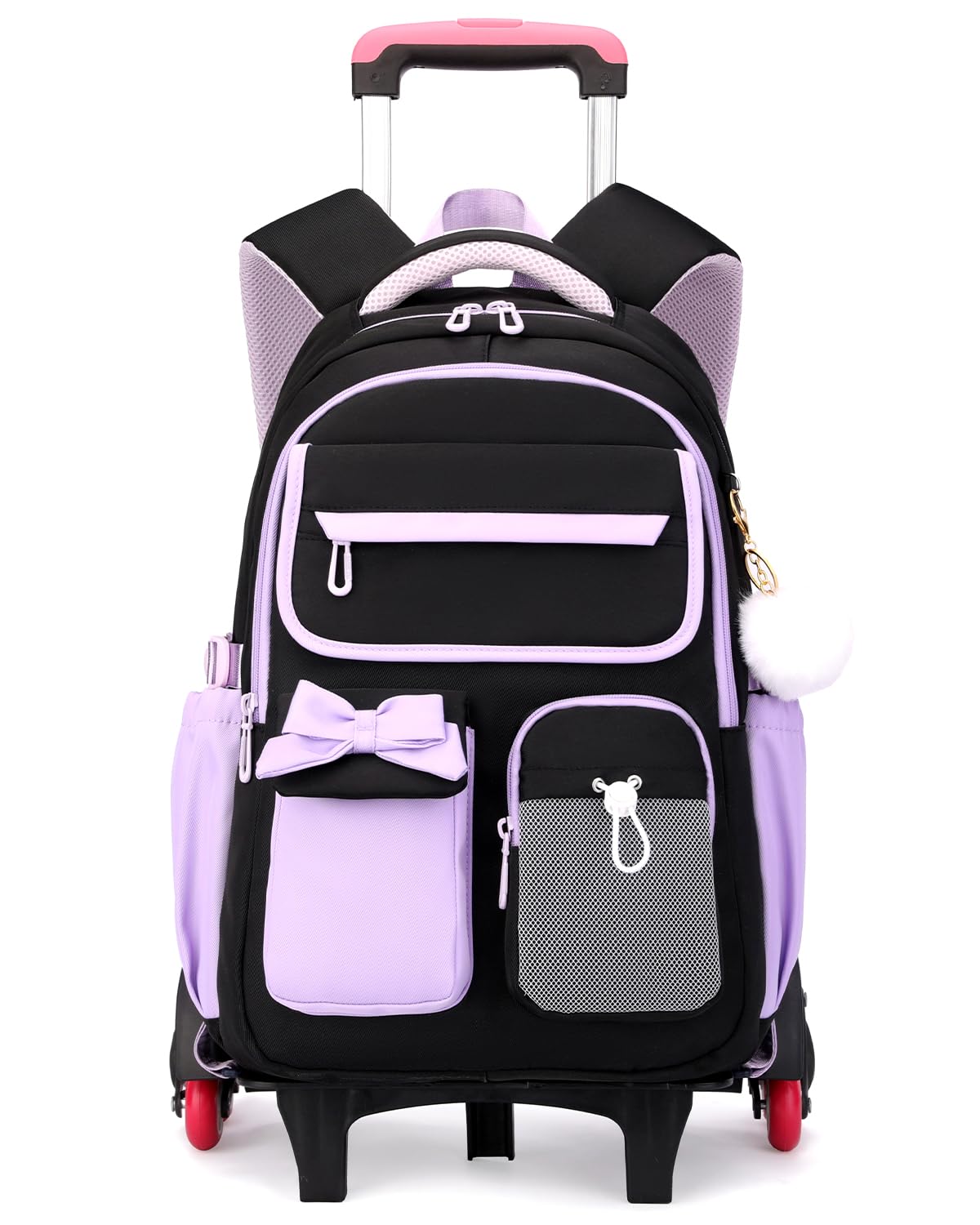 Amythe Schulrucksack Mädchen mit Rollen, Abnehmbar Schulranzen Trolley