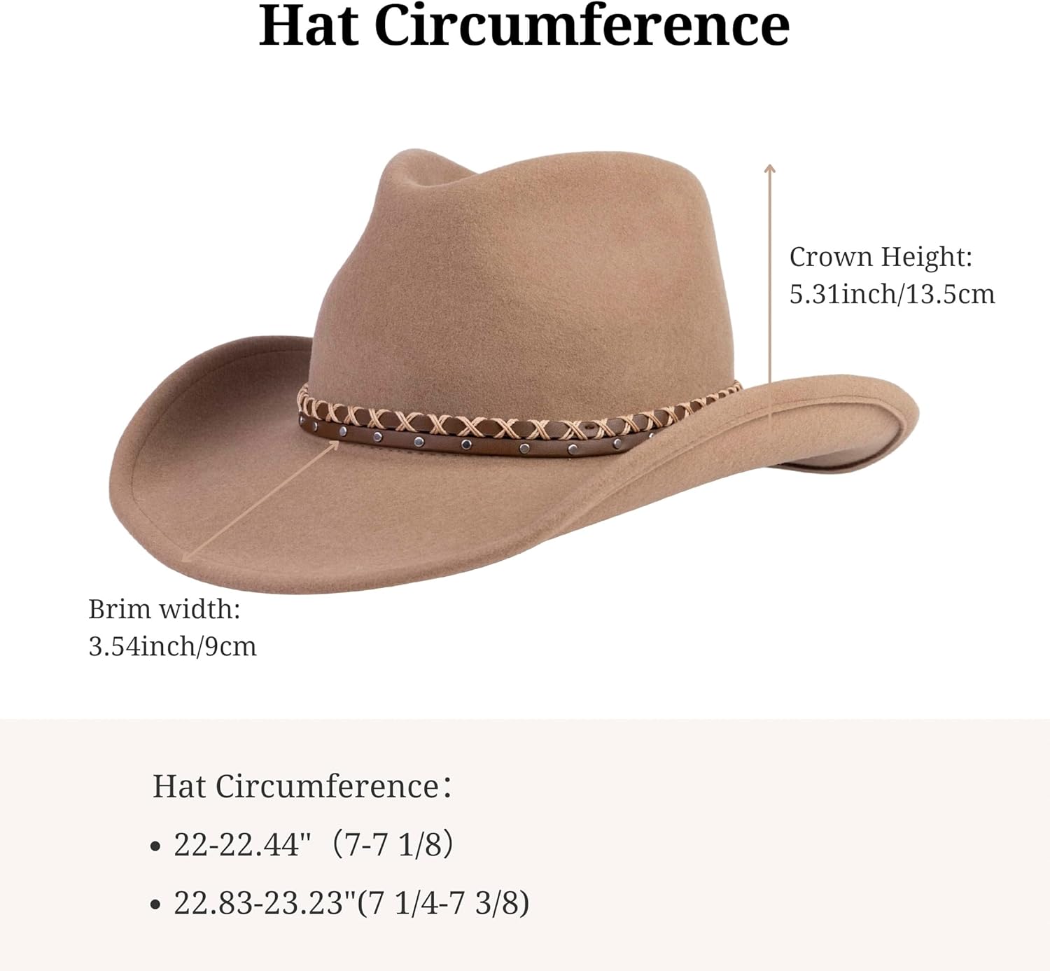 MIX BROWN Cowboy Hat Water-Resistant Felt Hats 100% Wool Wide Brim Western Panama Rancher Hat for Women Men