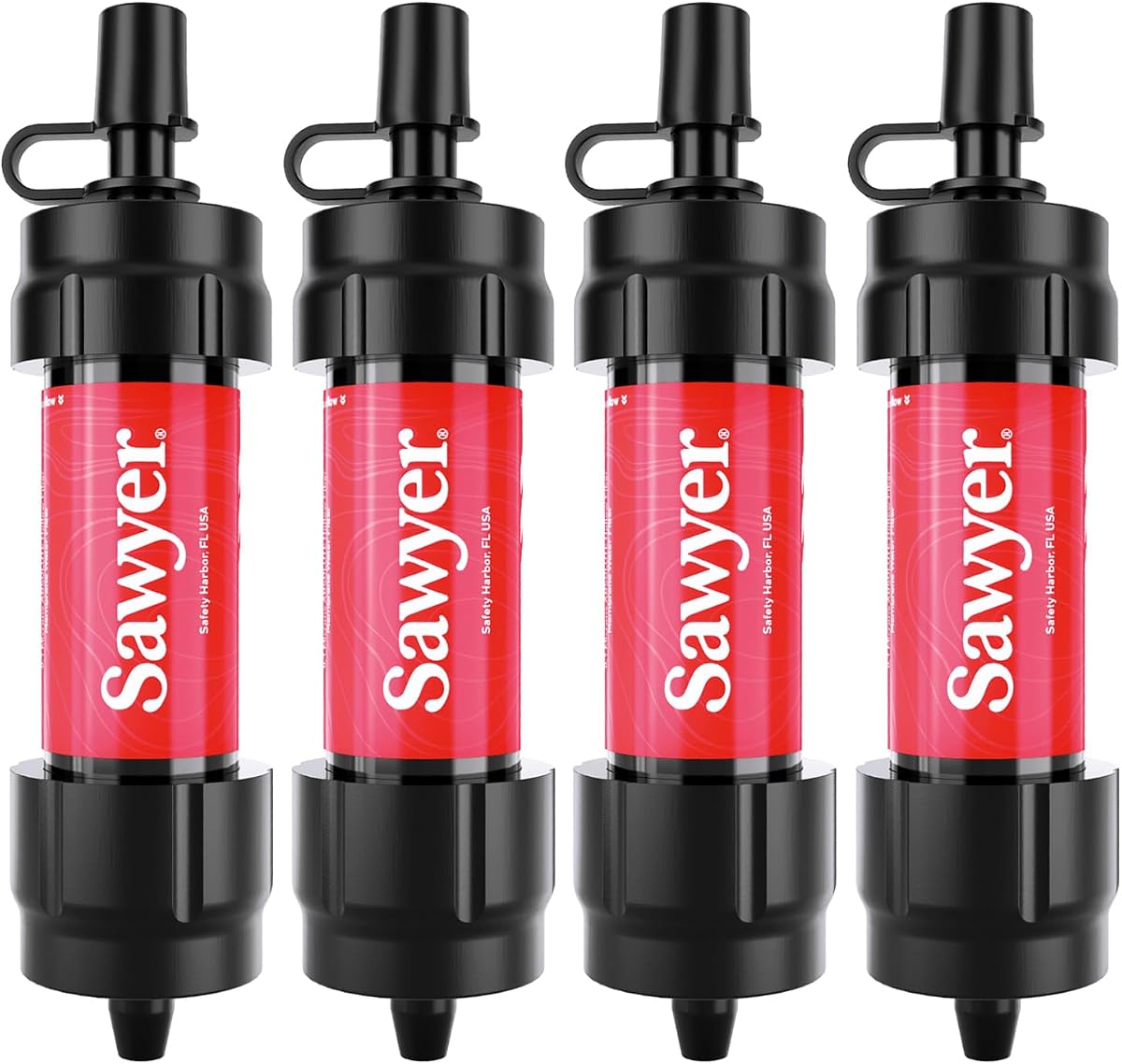 Sawyer Products SP1204 Mini sistema de filtración de agua, solo filtro y émbolo de limpieza, paquete de 4, rojo