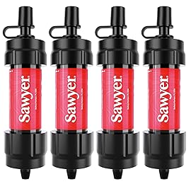 Sawyer Products SP1204 Mini Water Filtration System, Filter and Cleaning Plunger only, 4-Pack, Red