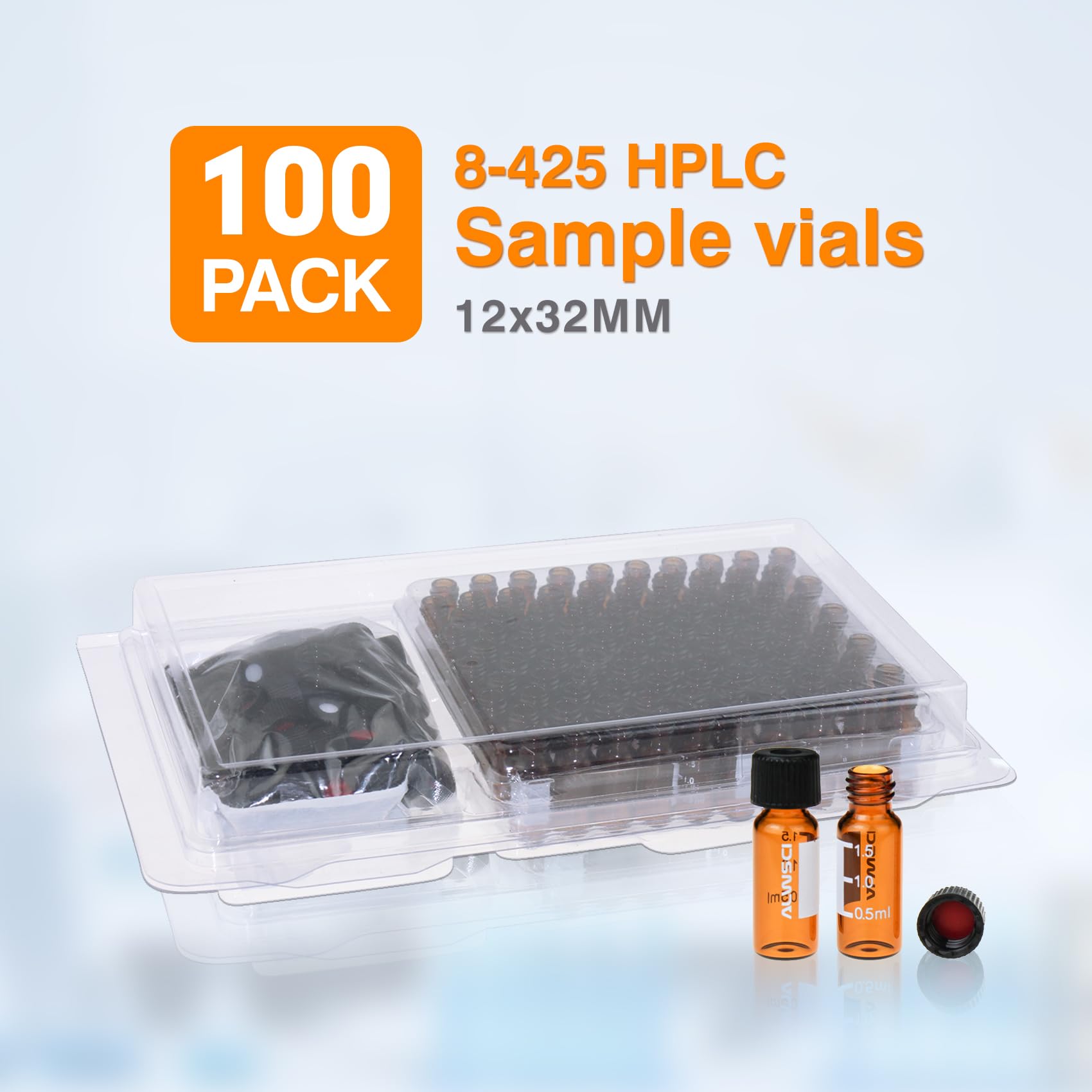 100 Fiale Vetro HPLC 2ml Amber - Con Tappi Vite Blu E Setti PTFE/Silicone - Foto 12