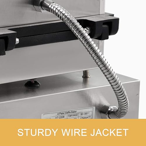 Miniatura 6 de VBENLEM Máquina de gofres comercial de 110 V 4 piezas antiadherente máquina de gofres eléctrica de 2000 W acero inoxidable control de temperatura y