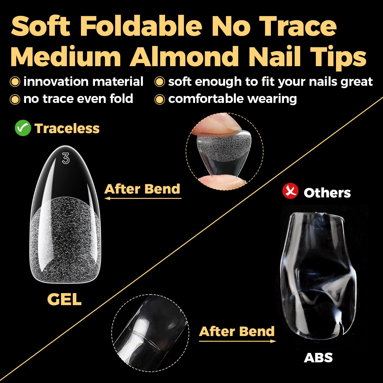  600 Pcs Almond Gel Nail Tips, Pre Etched Medium Almond Nail Tips | Full Cover Fake Clear Press On Nails for Flat & Curved Nails Bed Extension Home DIY Salon 12 Sizes thumbnail