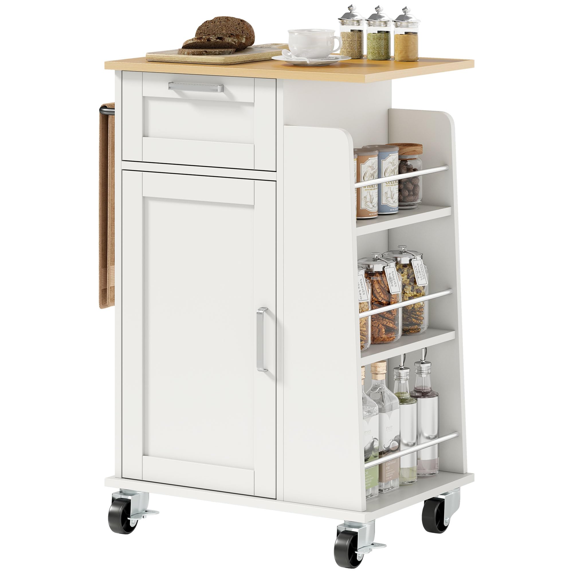 HOMCOM Chariot Cuisine Roulant, Portes Soft-Close, 62x40x87 cm, Blanc