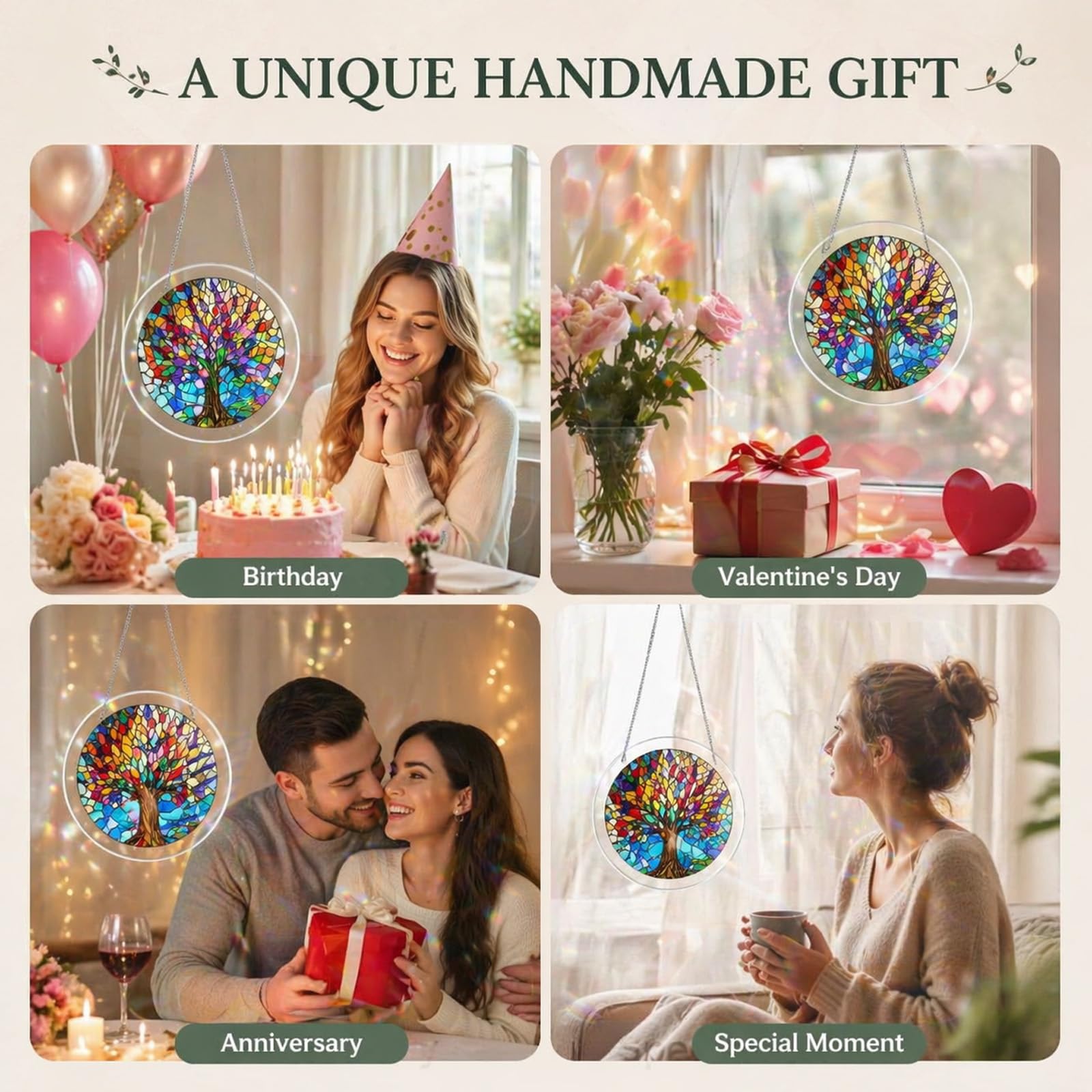Acrylic Puzzle Suncatcher 83 Pieces, 7.4 Inch, DIY Window Hanging Decoration for Home & Garden, for Women, Men, and Moms, Ideal for Birthday or Home Decor,Style d,S (7.4in) — view 7