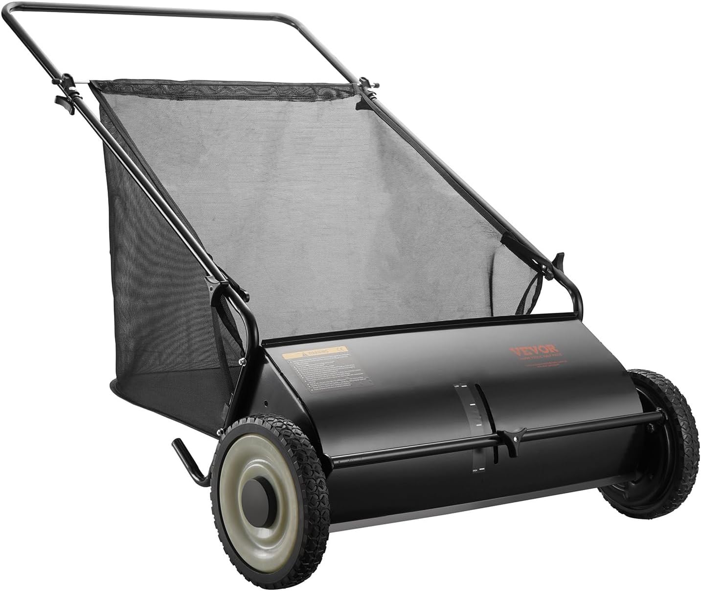 Push Lawn Sweeper, 26" Lawn Leaf & Grass Cleanup Collector, Heavy Duty Thickened Steel Durable to Use with Large Capacity 7 ft³ Mesh Collection Bag, 4 Spinning Brushes (Push)