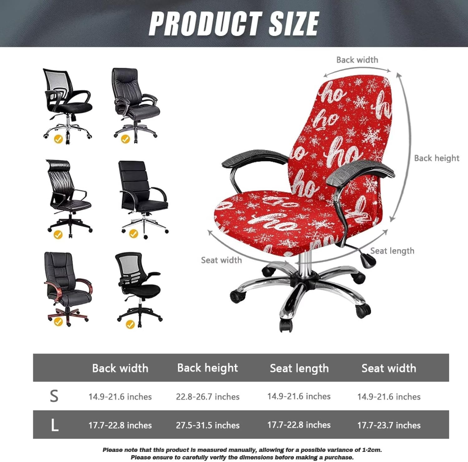 Christmas Hohoho Office Chair Cover, Computer Chair Covers Removable Desk Chairs Seat Covers Decorative Slipcover for Rotating Swivel Chairs Protector Cover