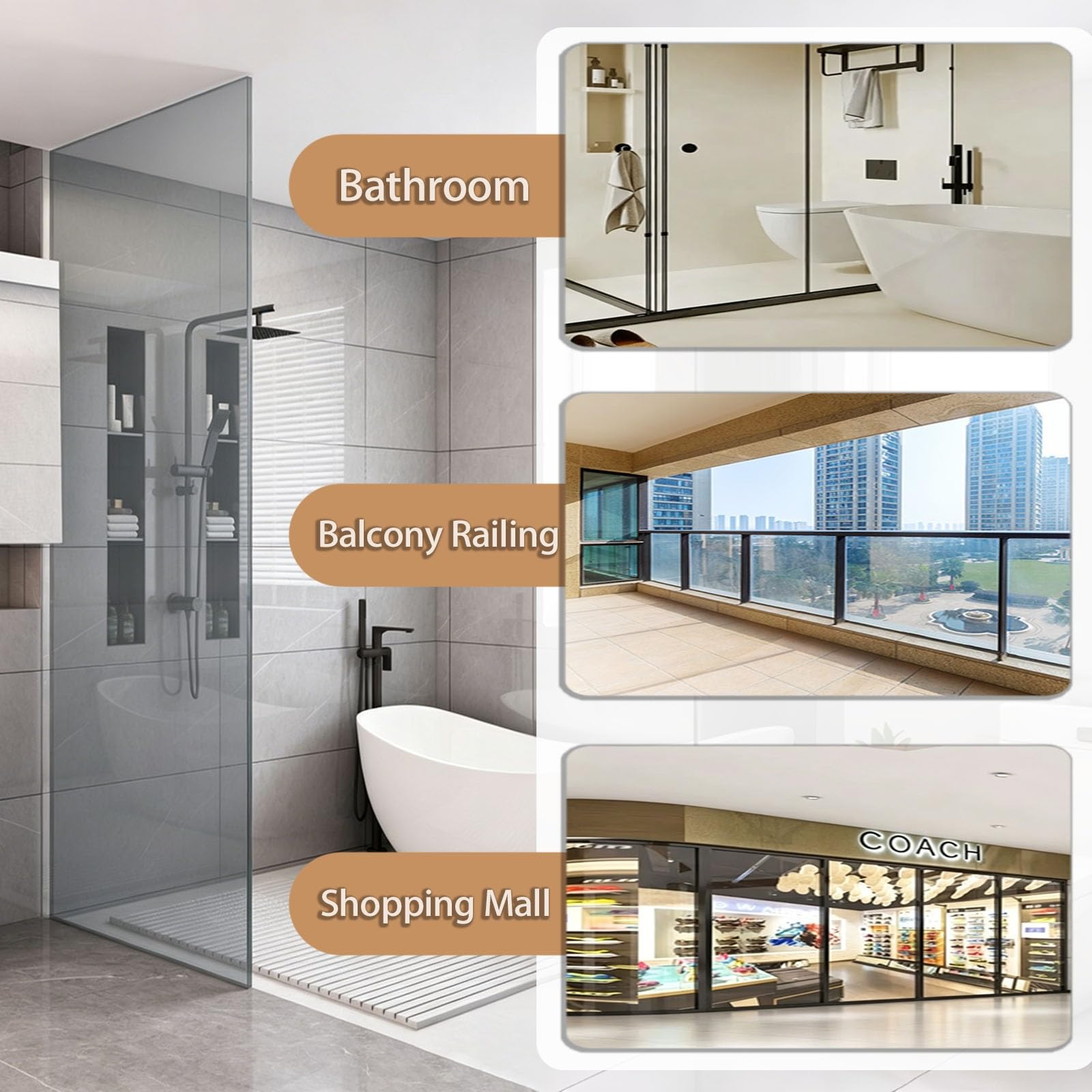 Bordure de porte de douche en verre sans cadre, en forme de F, bande à rainure fixe en acier inoxydable avec coussinets intégrés, s'adapte aux feuilles de 1,6 cm, 0,9 cm, 1,27 cm, durable et facile à