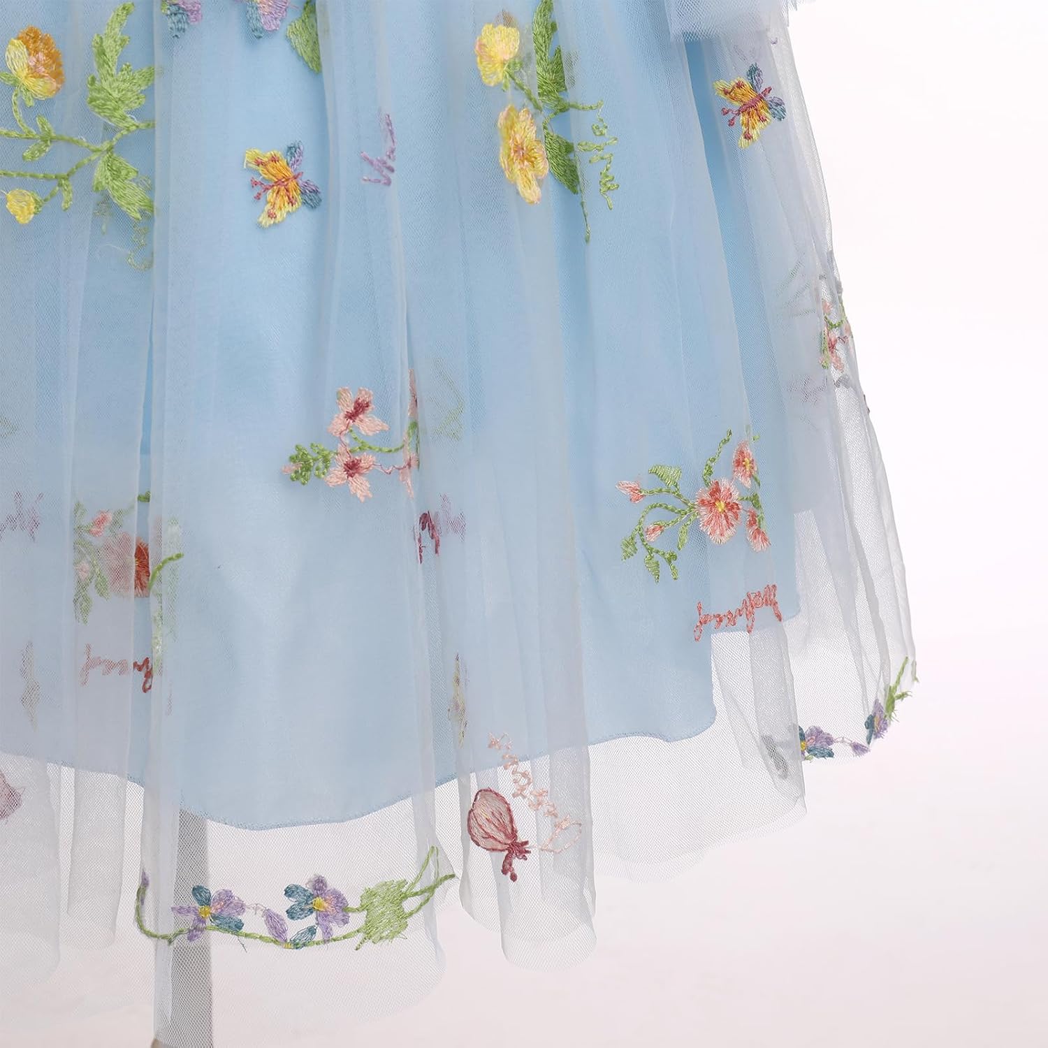 ABEWIP Baby Girls Birthday Party Dress Sleeveless Bowknot Straps Floral Embroidered Tulle Tutu Baby Flower Girl Dress
