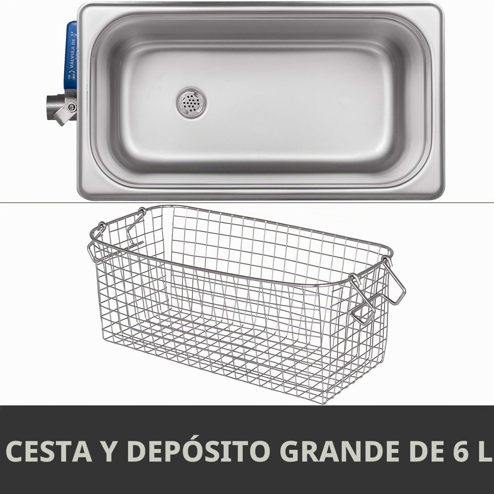 VEVOR Limpiador Ultrasónico 6L, 180 W Limpiador Ultrasónico Profesional con Calentador Ajustable Máquina de Limpieza Ultrasónica con 2 Perillas Potente Frecuencia 40 kHz para Joyas, Reloj y Gafas