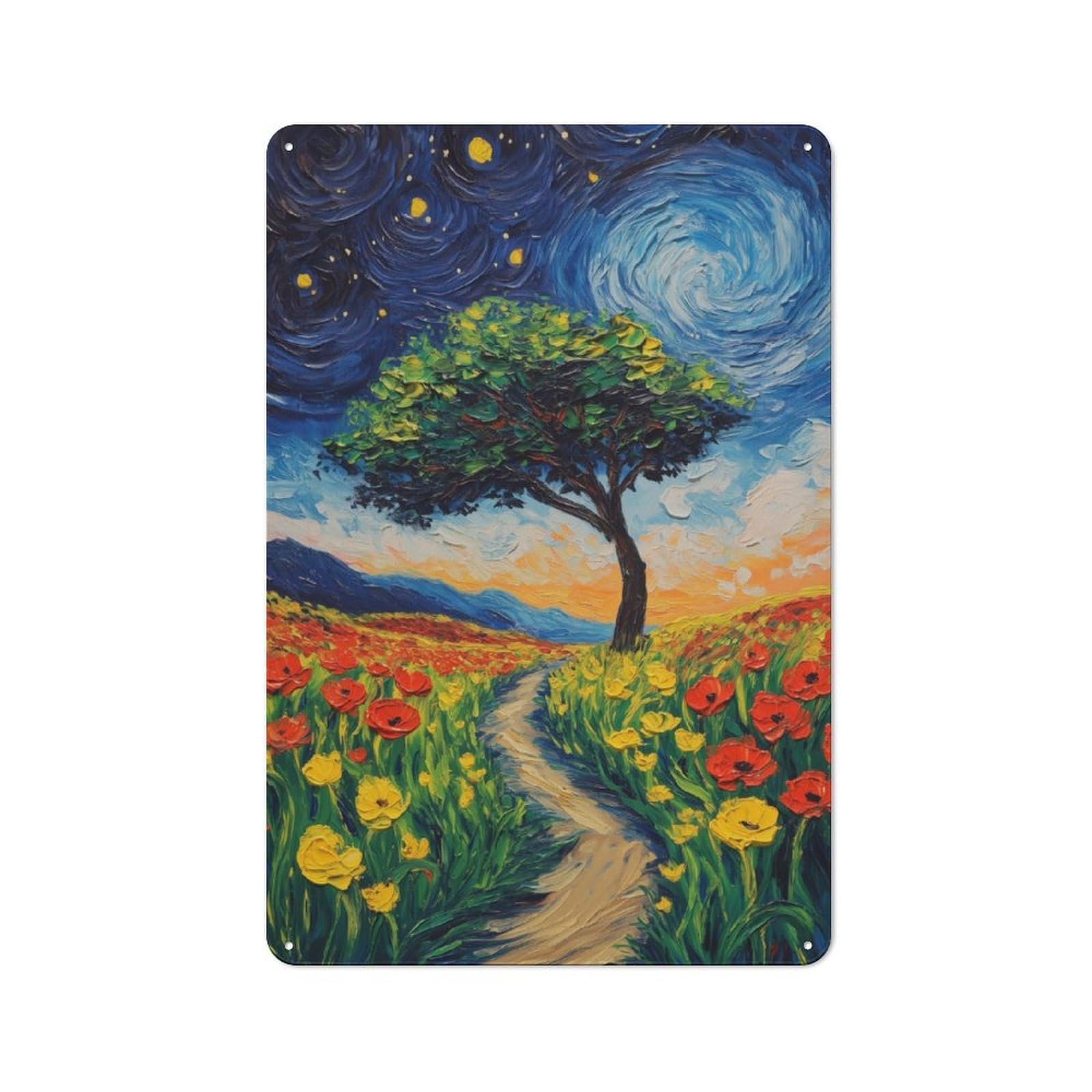 Junmoney Starry Night Field Metal Wall Sign 30X20cm Featuring For Living Room Wall, For Decorating Living Rooms And Feature Walls