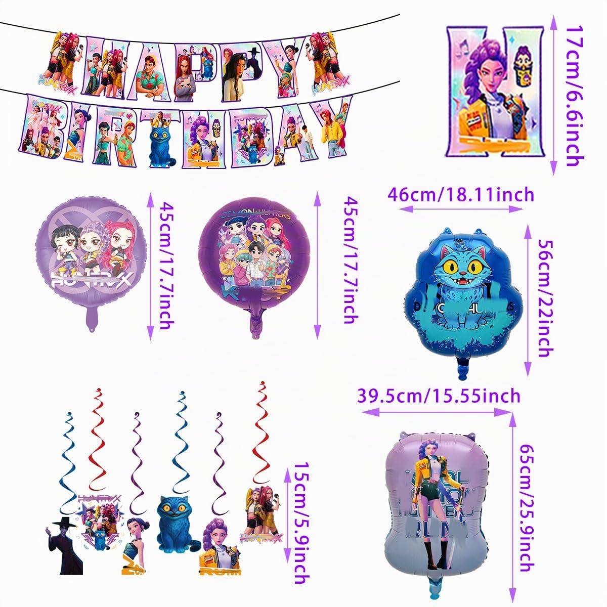 55 piezas Decoraciones de cumpleaños de dibujos animados y anime, pancarta, Adornos colgantes, Mantel, Globos de aluminio estilo anime geniales, globos de látex