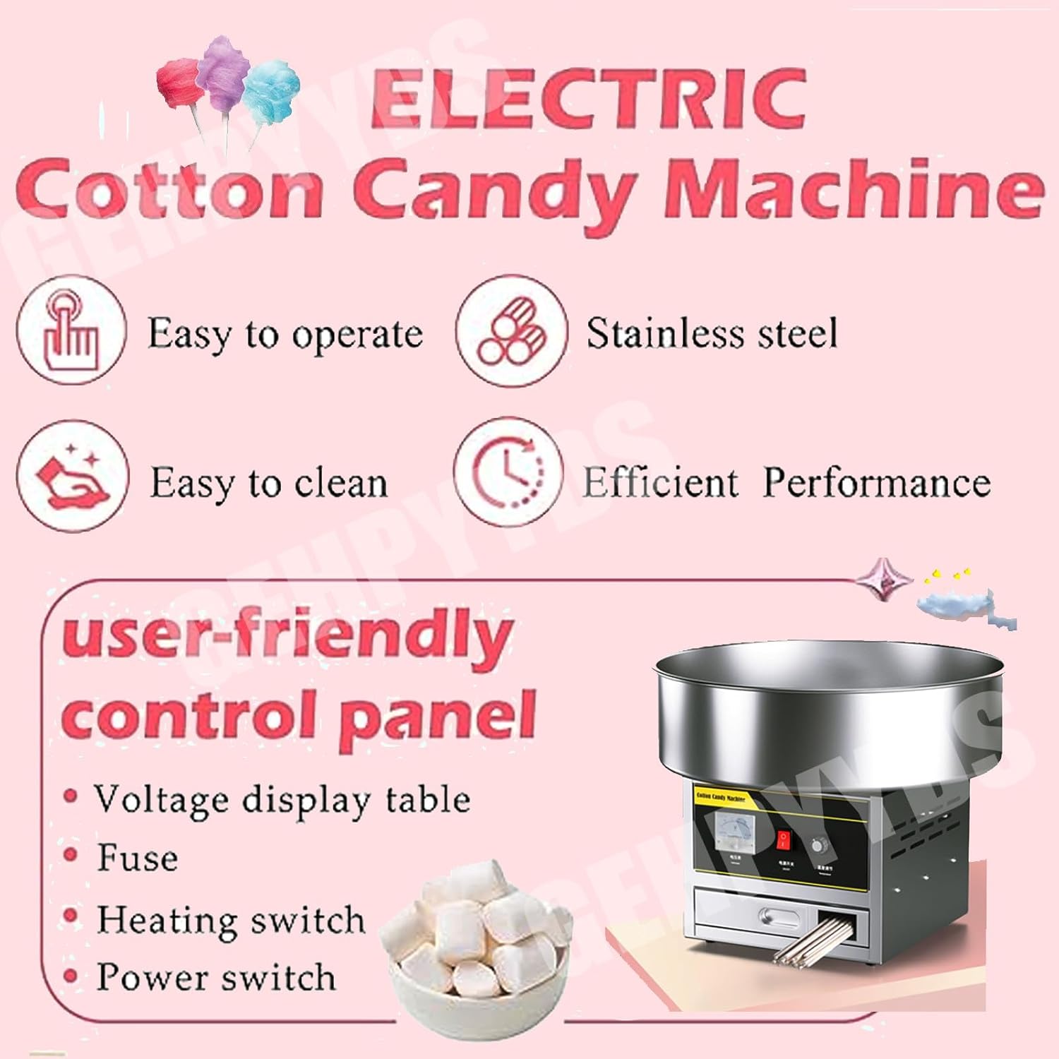 1200W Stainless Steel Professional Cotton Candy Machine - Commercial Grade Maker with Tray for Delectable Cotton Candy - Perfect for Parties and Birthdays(Silver)