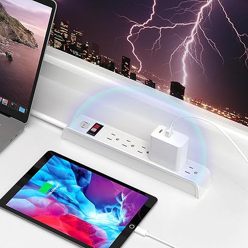 Miniatura 5 de Protector contra sobretensiones, cable de extensión de 6 pies, protección contra sobretensiones de 600 julios, protección múltiple de 6 tomas,