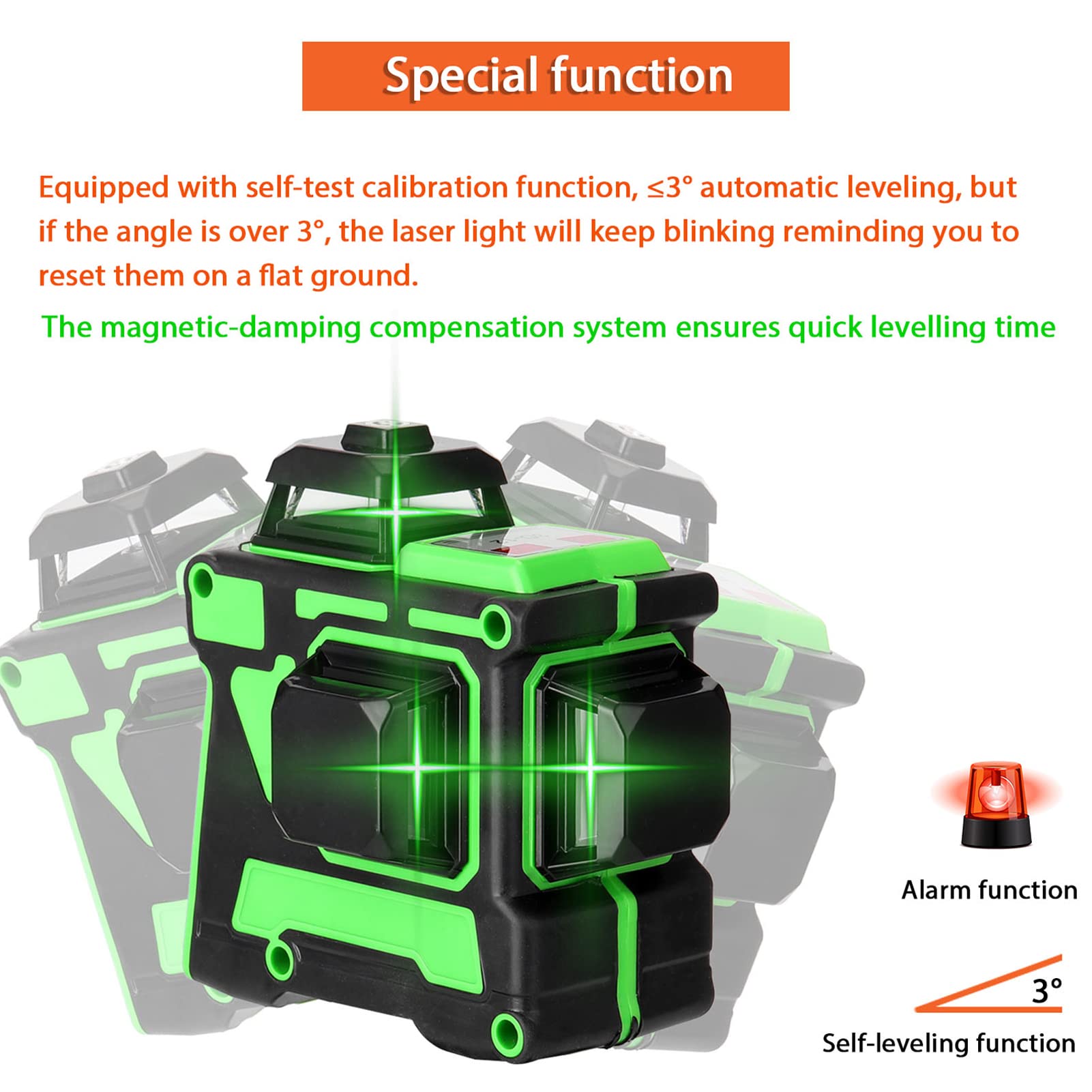 Livella Laser, Geevorks Multifunctional Self-leveling 3D 12 Lines Laser Level Tool Vertical Horizontal Lines with 1.5M 3 Heights Adjustable Alloy Extension Bar Tripod Stand