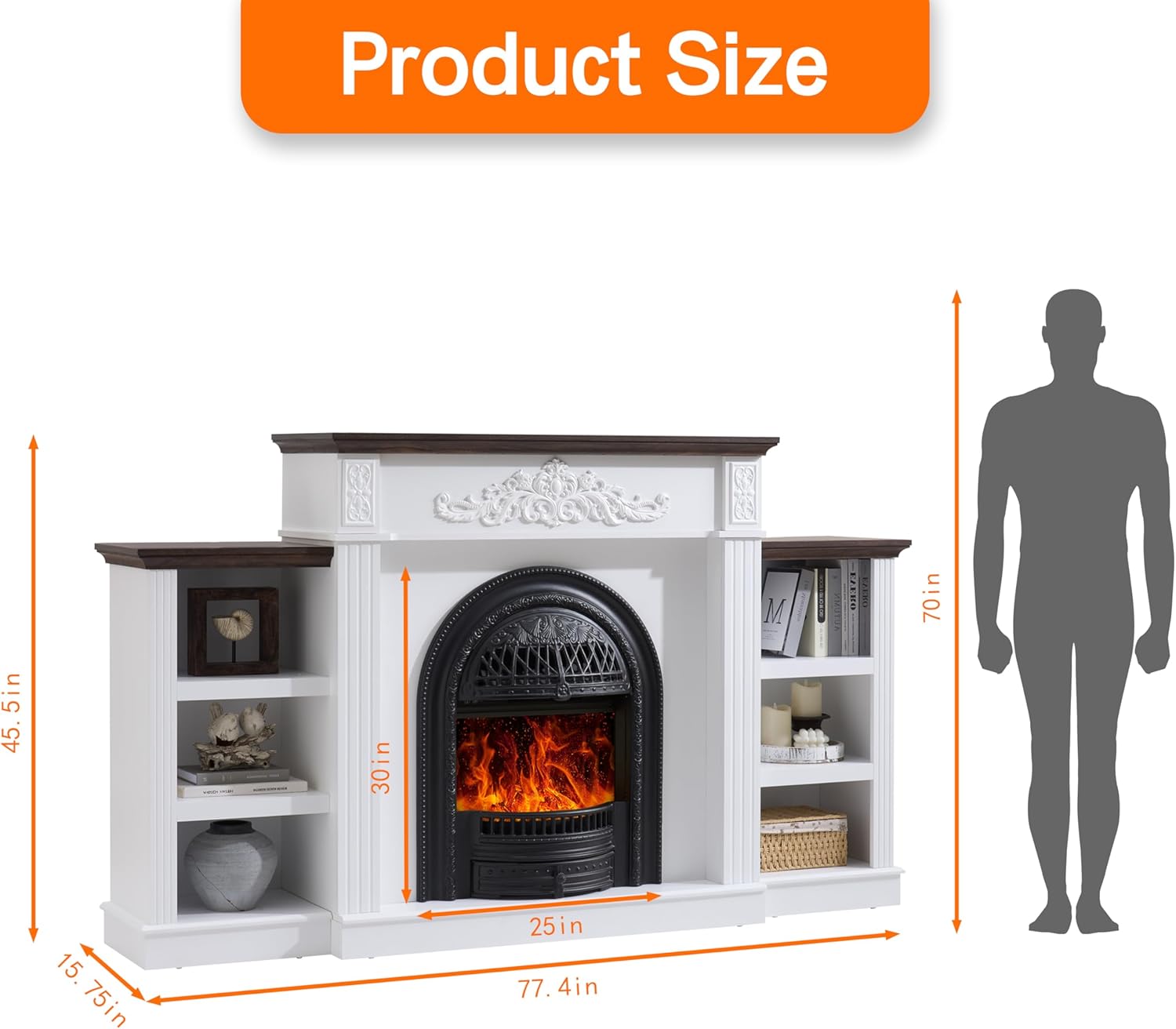 78" Electric Fireplace with Mantel, Electric Fireplace Heater, Fireplaces TV Stand w/Freestanding for TVs Up to 90", 30" Fireplaces Insert Entertainment Center with Realistic 3D Flame for Living Room
