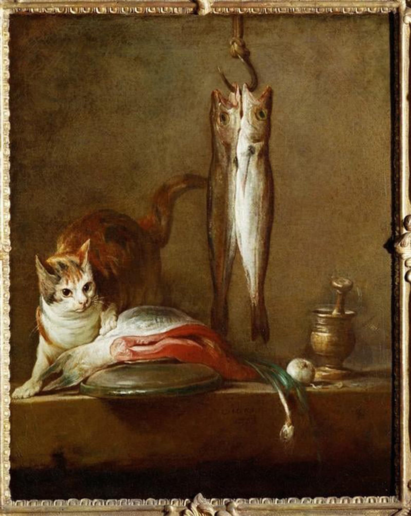 SERENDIPITP Retro Picture Poster Wall Art Pictures Painting Cat with Slice of Salmon Two Mackerel by Jean Baptiste Simeon Chardin Wall Art Canvas Print for Wall Decor 60x90cm