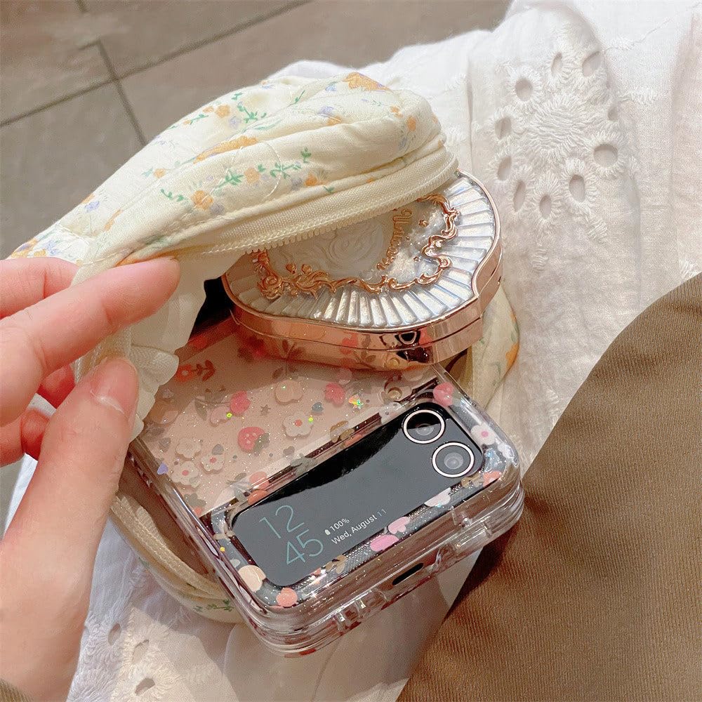 Luksusowa bransoletka z pereł Śliczny kwiatowy brokat Etui na telefon do Samsung Galaxy Z Flip 5 4 3 Flip3 Flip4 Korea Urocza okładka kwiatowa, TZ933,2, do Galaxy Z Flip 3