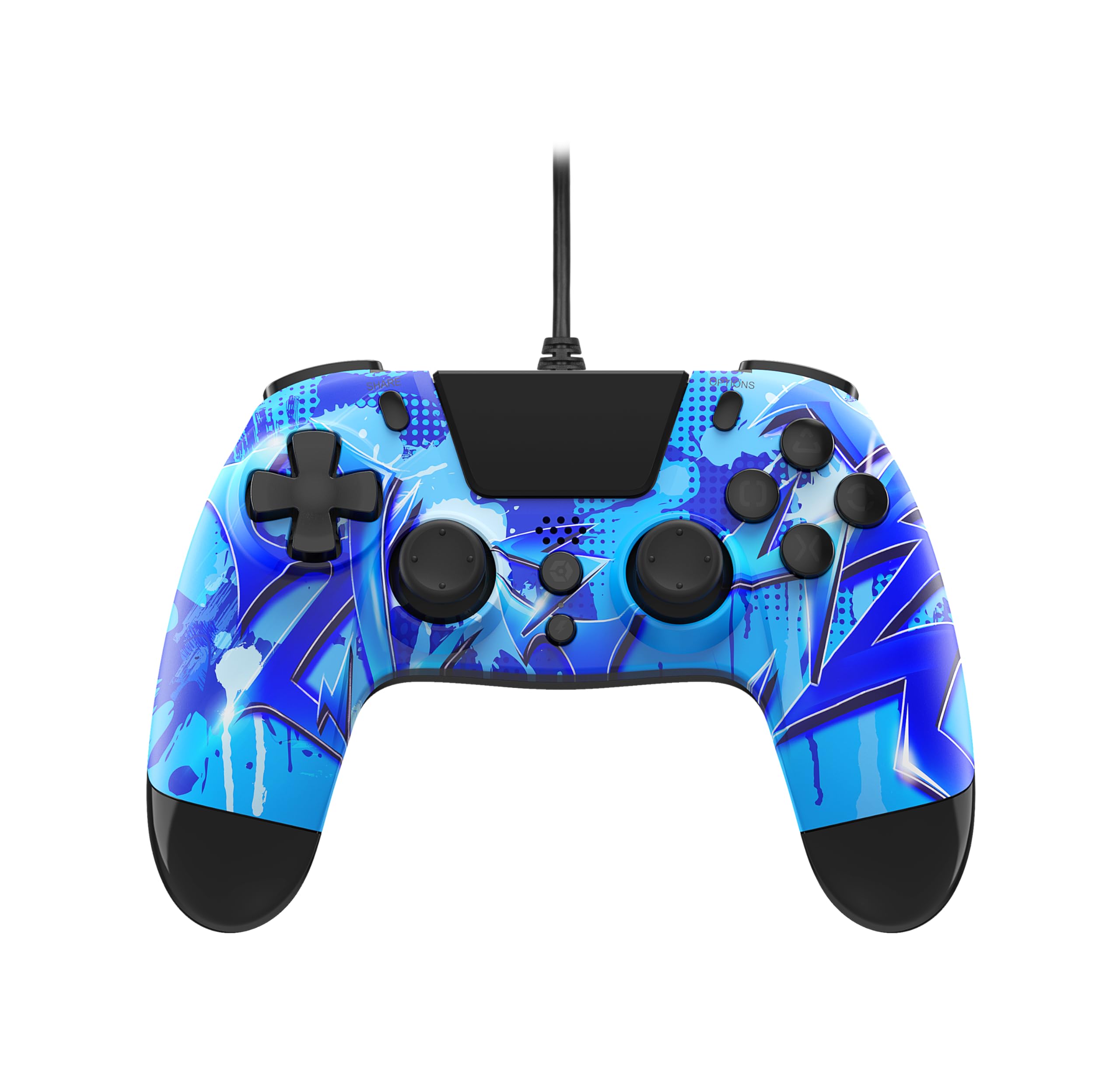 Gioteck - VX4 Manette Bleue filaire pour PS4 et PC. Contrôleur, Gamepad, Joystick Support de mouvement et de vibration. Design ergonomique. Blue Lightning