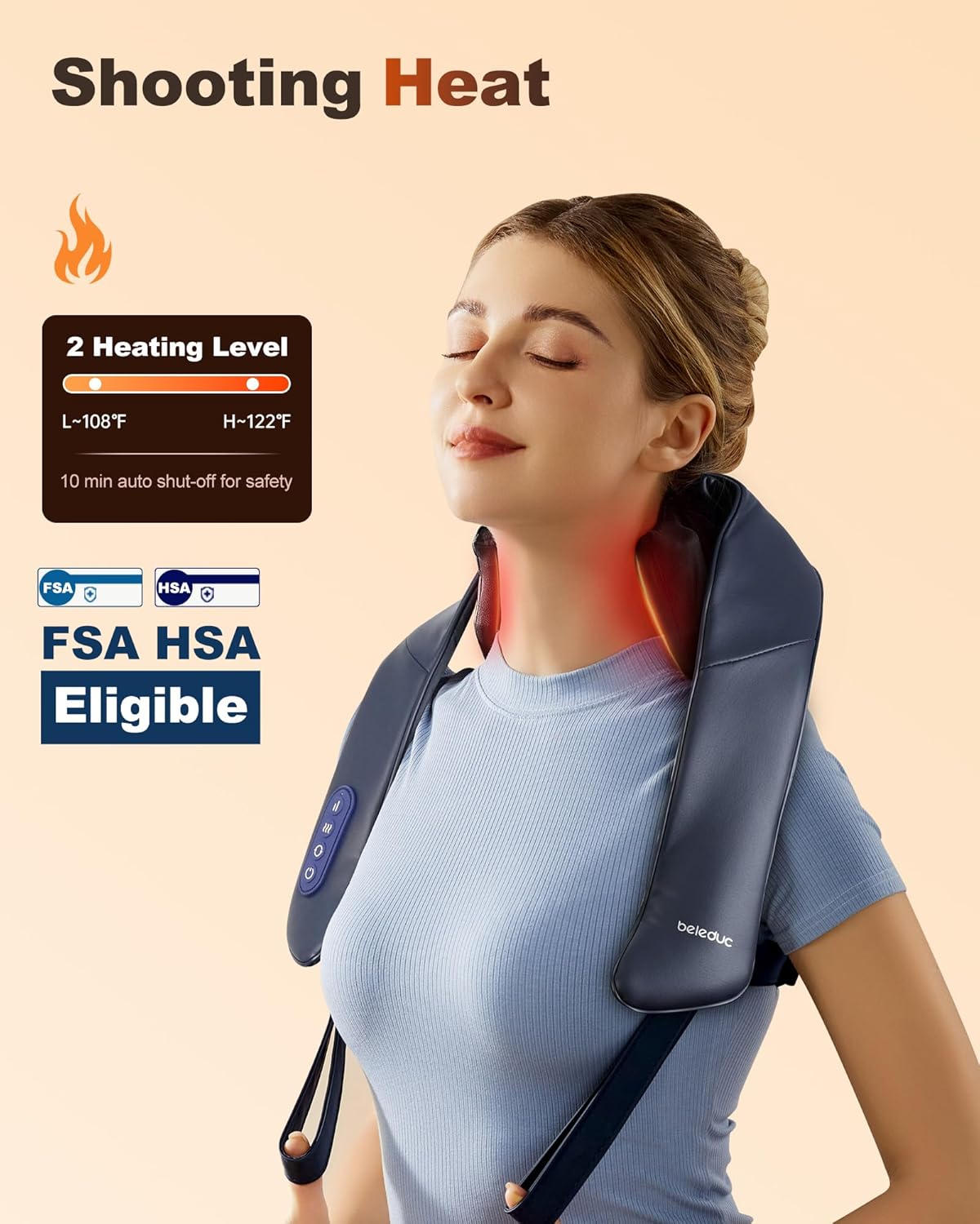 Beleduc Neck and Shoulder Massager with Soothing Heat,FSA Eligible, Cordless Neck Back Massager, Upgrad 4D Shiatsu Deep Kneading Massage for Back Shoulder