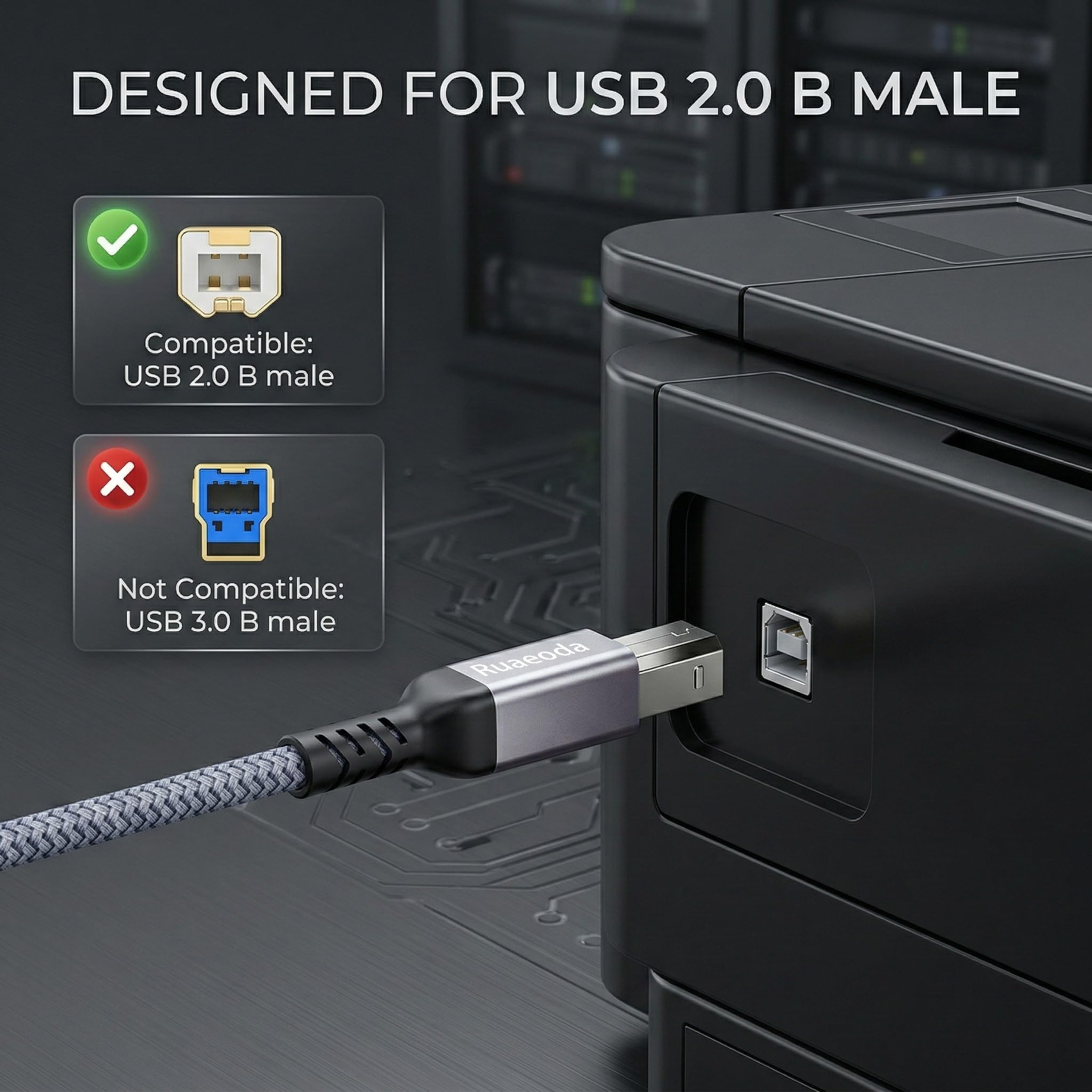 Cavo USB per stampante HP, 3 m, cavo USB 2.0 tipo A maschio a B maschio, compatibile con HP, Canon, Epson, Lexmark, Dell, Xerox, Samsung