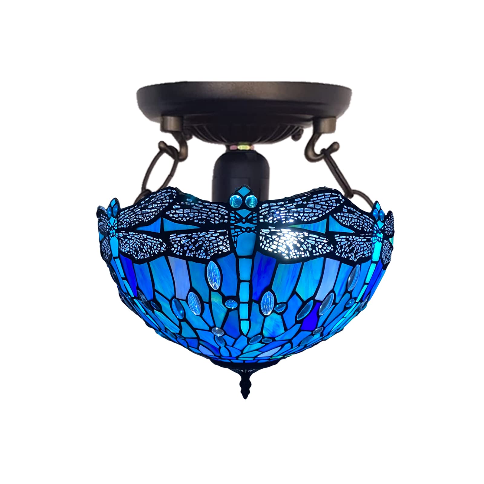 Auroh Tiffany Ceiling Lights 16 inch Handcrafted Blue Dragonfly Lamp Shade Antique Design Ceiling Lamps for Living Room Decor Home Decor Lounge