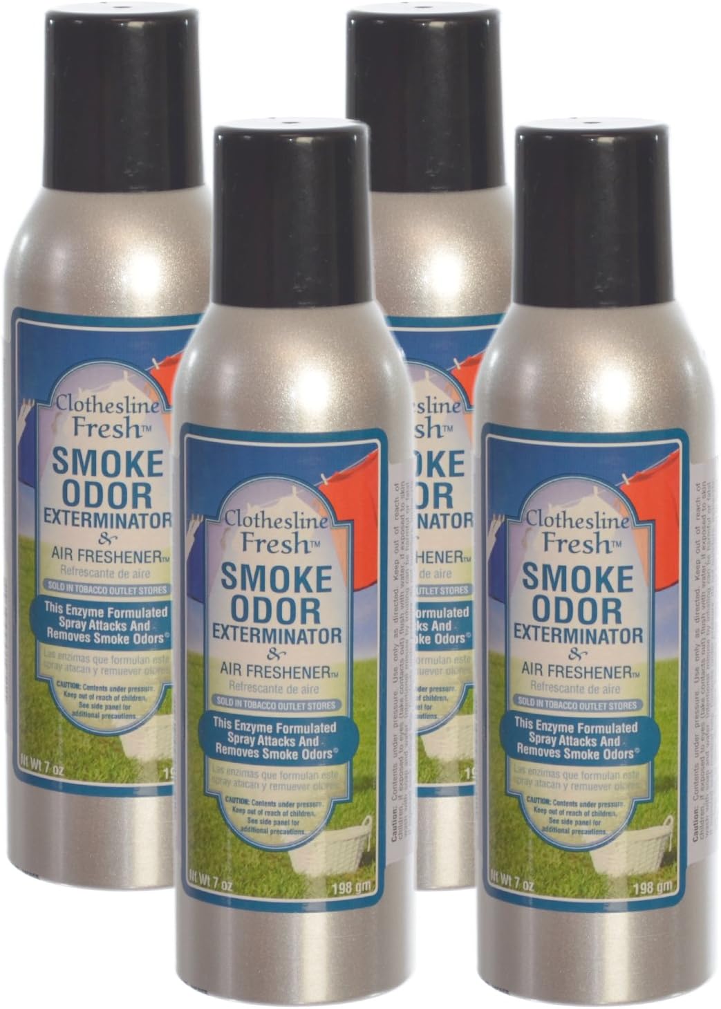 Smoke Odor Exterminator Removes Cigar/Cigarette/Pipe/Tobacco Smells 7oz Spray Air Freshener, Clothesline Fresh (4-Pack)