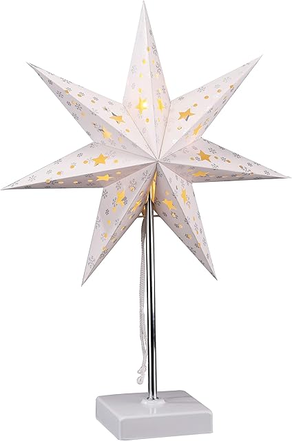 LED Christmas Star Table Lamp - 47 x 35 cm - Battery Operated with 8 Warm White LEDs - Window Decoration Star Lamp Table Lamp
