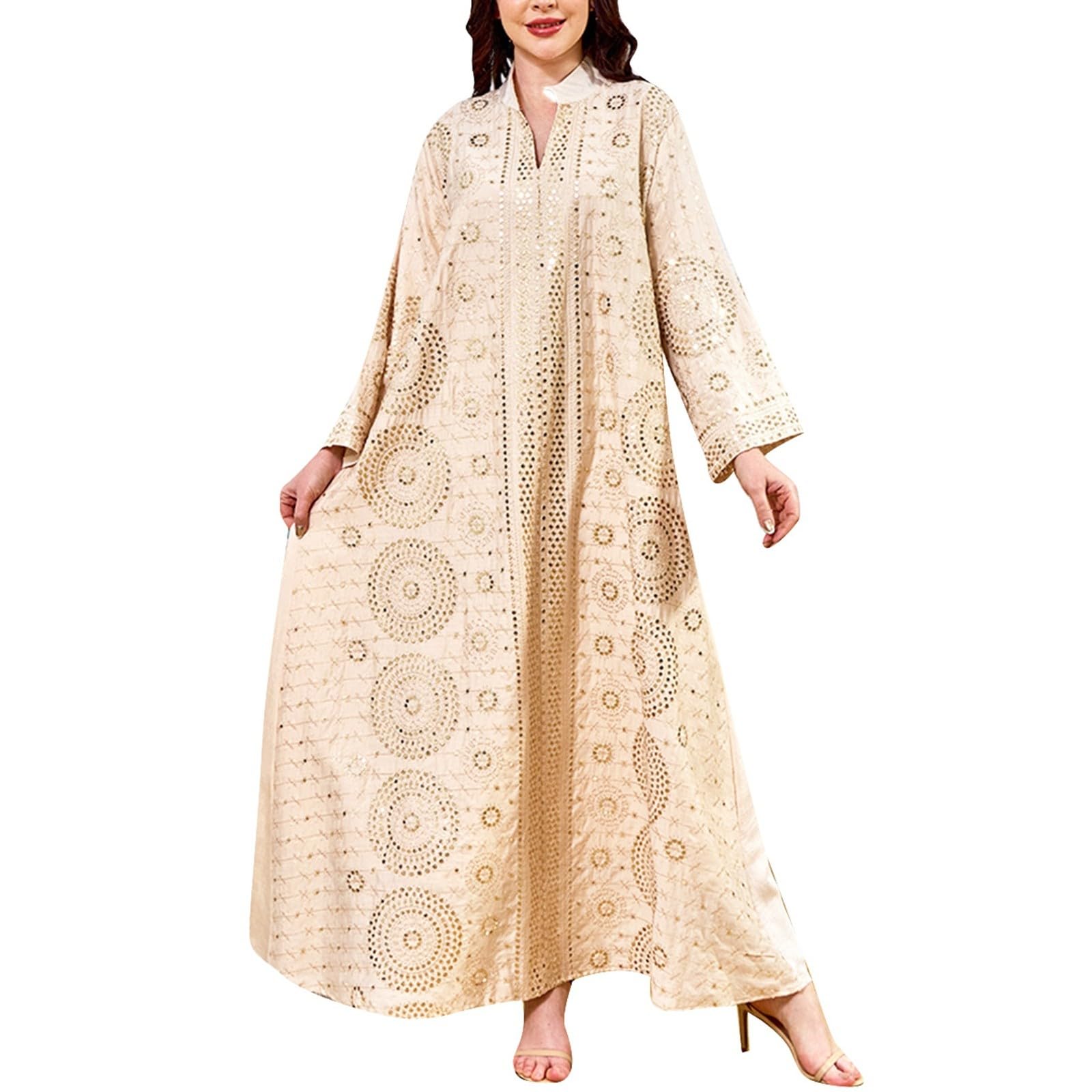 Generisch Abiti musulmani da donna a maniche lunghe islamiche turche abito casual casual casual marocchino abito da donna scollo a V abito da preghiera maxi abito da sera abiti da festa