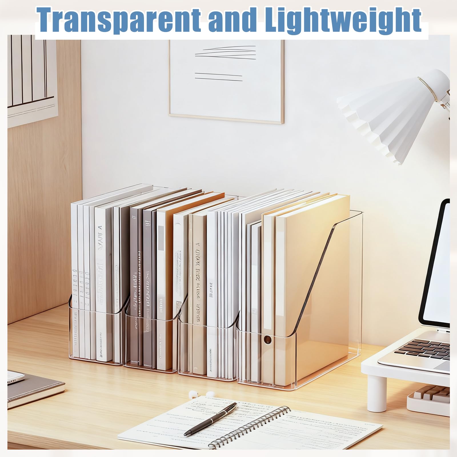 Paquete de 6 soportes para revistas acrílicos, archivadores verticales para libros, revistas, archivadores de escritorio para libros, documentos, carpetas, sobres, oficina en casa