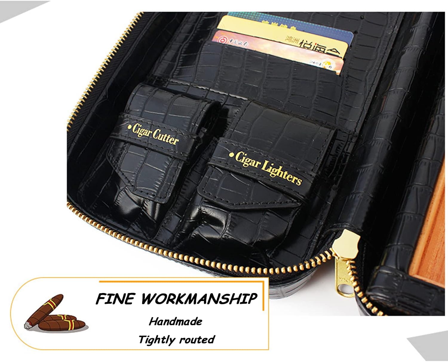 Cigar Case Travel, Portable Leather Cigar Case Holder with Metal Lighter Cutter Ashtray Set, Cigar Box Gift for Men Women Friends Golf Bar Trip