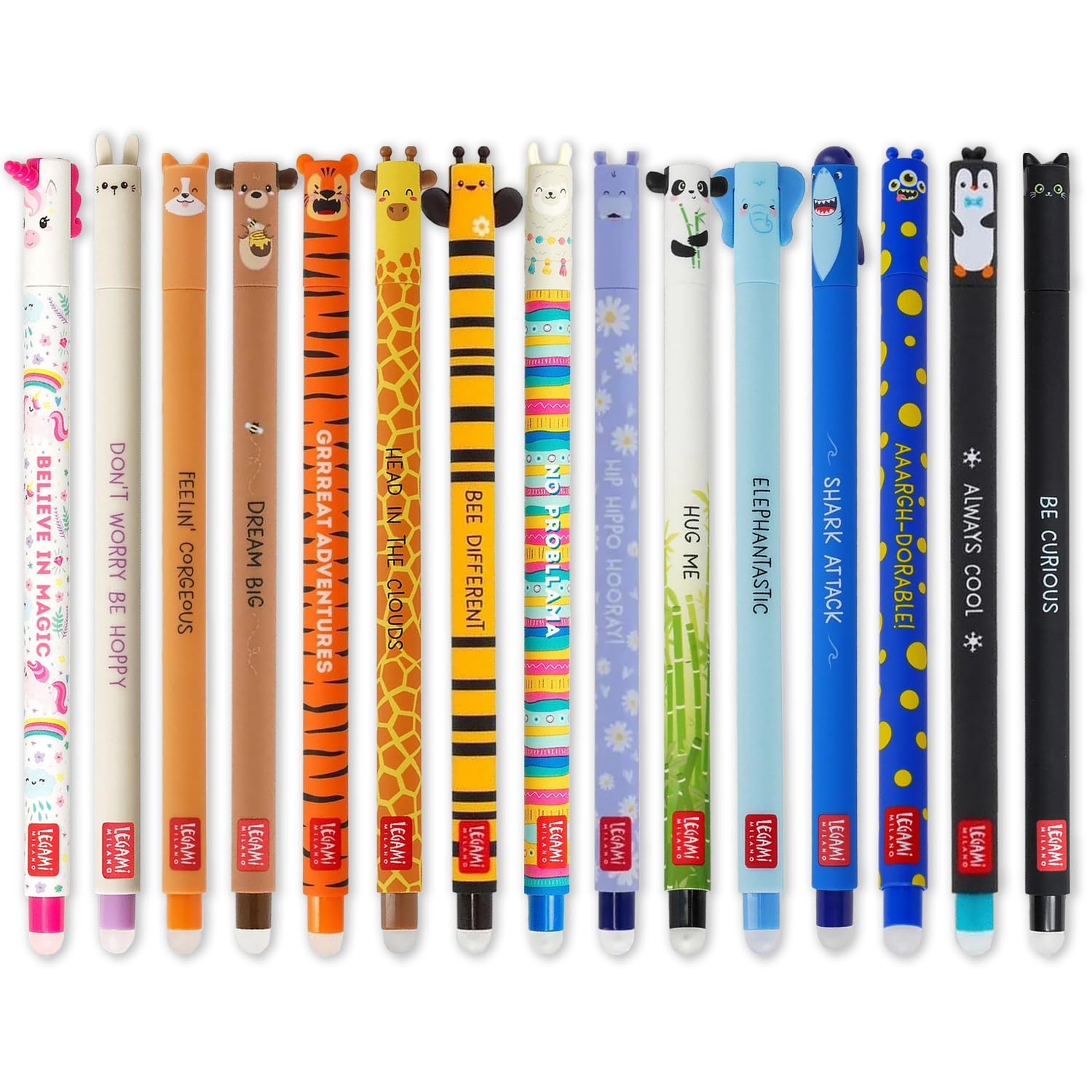 Lot De 15 Stylos Gel Effaçables - Encre Thermosensible 0.7 Mm - Motifs Animaux - Couleurs Variées