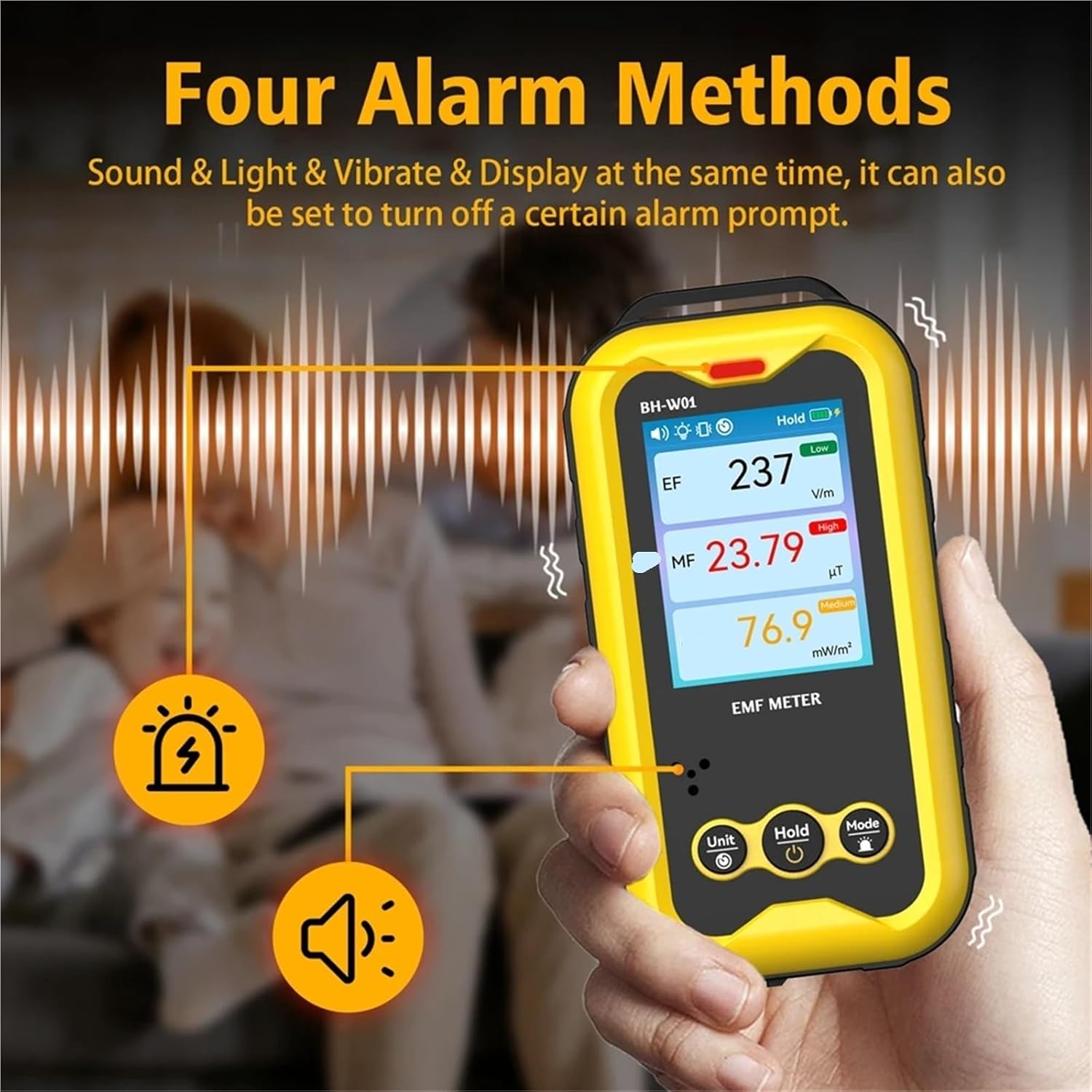 Digital Electrometer, Smart EMF Meter Real Time Curve Chart Electromagnetic Radiation Tester Alarm Electric Field Magnetic Detector