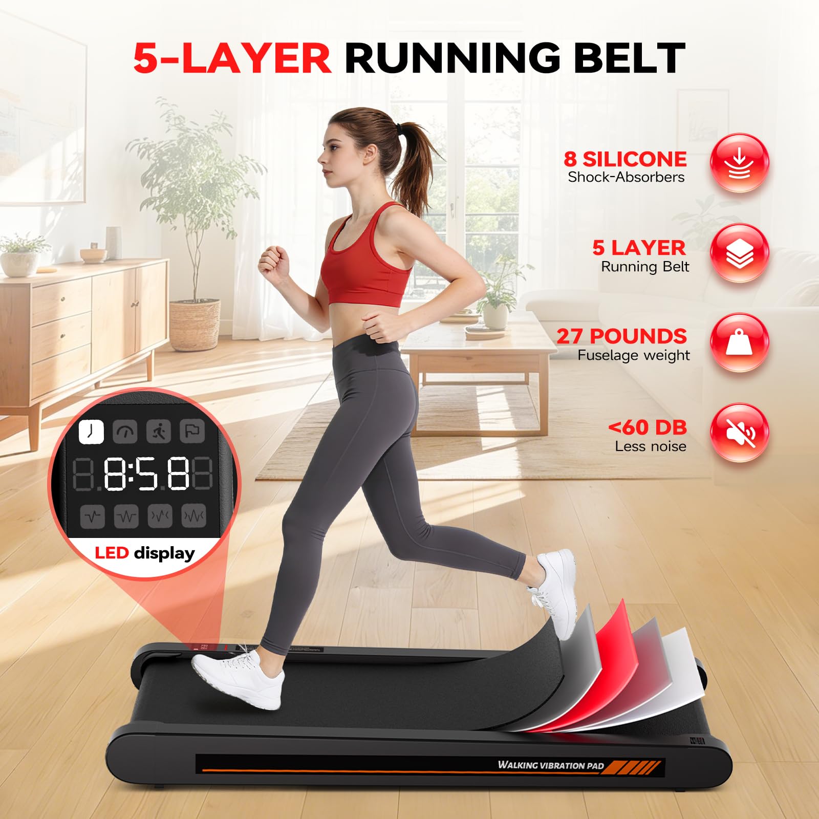 Freepi Walking Pad,Under Desk Vibration Treadmill,3 in 1 Vibration Plate Exercise Machine,Portable Treadmill for Home — view 7