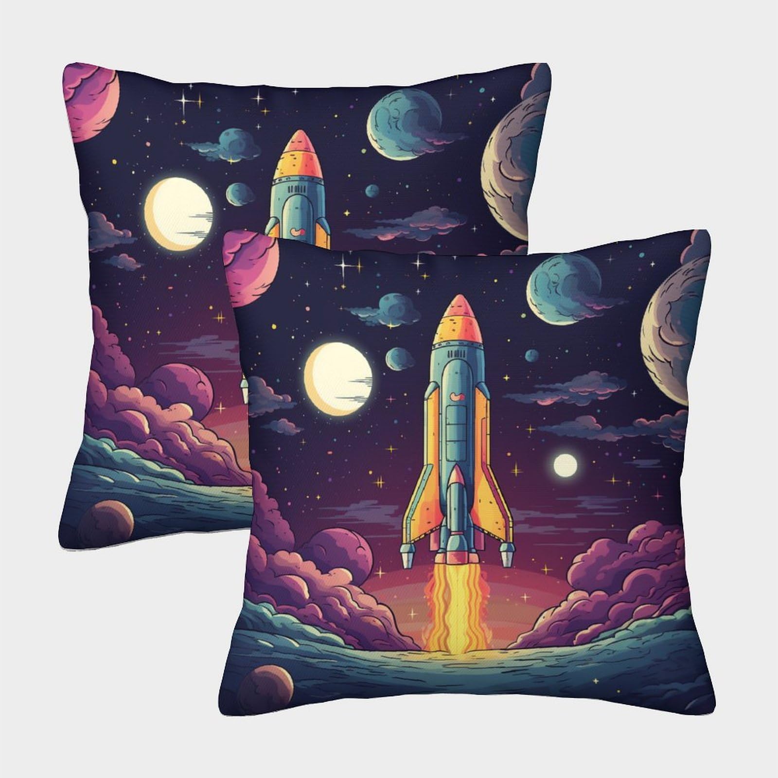 GPARSDDIO Rocket Decorative Square Cushion Covers Invisible Zipper Pillow Cases Set of 2 for Sofa Bed Couch Chair 40x40cm