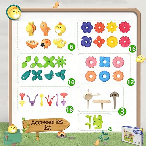 Miniatura 2 de Juego de juguetes de construcción de jardín de flores para niñas pequeñas, juguetes apilables STEM Montessori para niñas de 3, 4, 5, regalo de