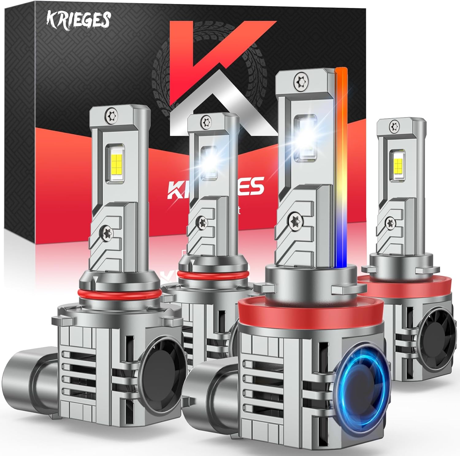 Krieges H11/H9/H8 9005/HB3 Bulb Combo, 900% Super Brighter 6500K, 1:1 Size H11 9005 Fog Light Bulb with Liquid Cooling Copper Tube, 15000RPM Cooling Fan, Non-Polarity, Plug-and-Play, Pack of 2
