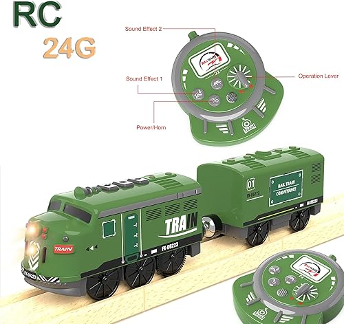 Miniatura 8 de Juego de tren eléctrico de juguete para pistas de madera, tren motorizado a control remoto para niños, compatible con Thomas, Brio