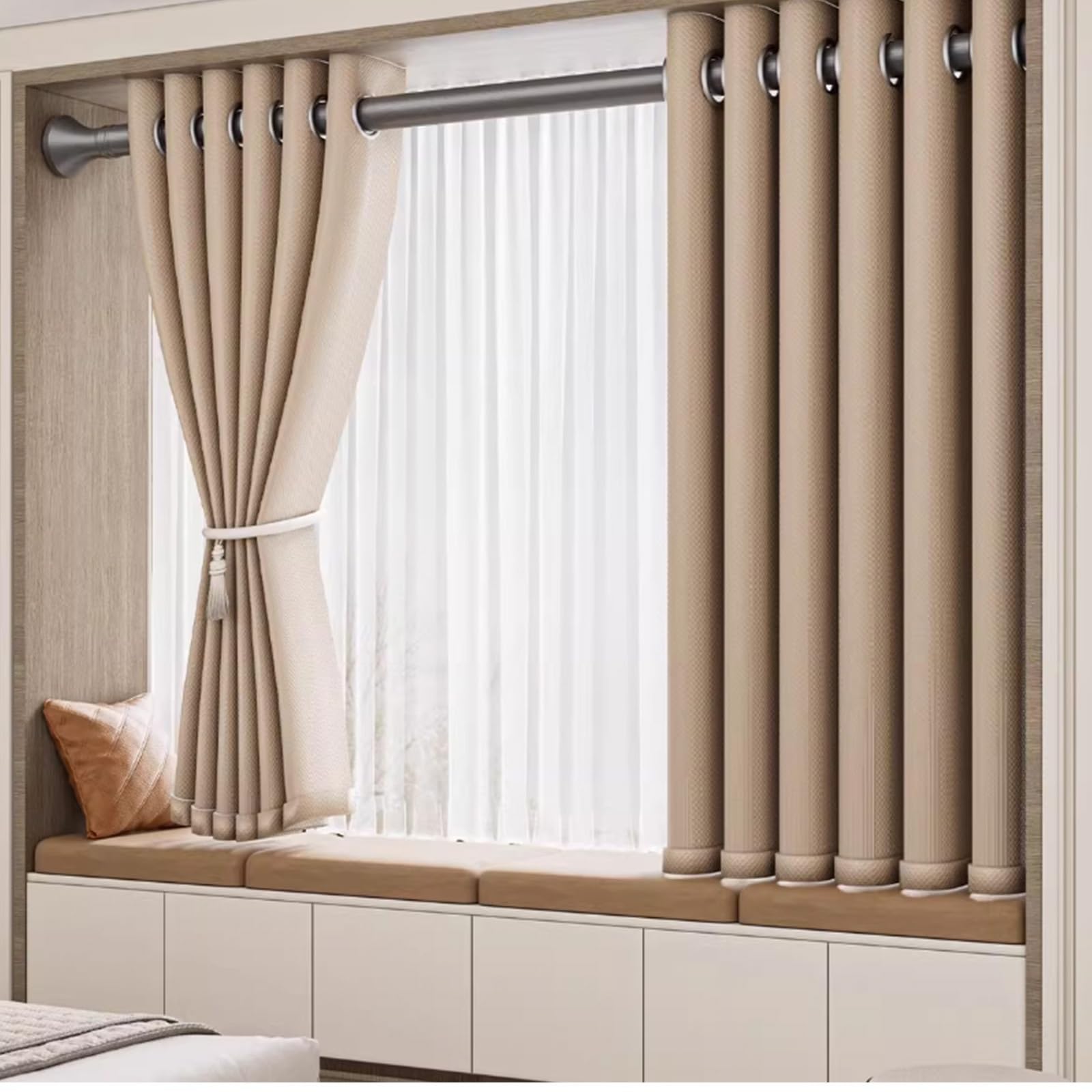 Klemmstange Ausziehbar 40-500cm, Gardinenstange ohne Bohren, Teleskopstange Edelstahl, teleskopstange zum klemmen Rutschfest wasserdicht für Fenster Badezimmer Schränke(Schwarz,210-300cm)