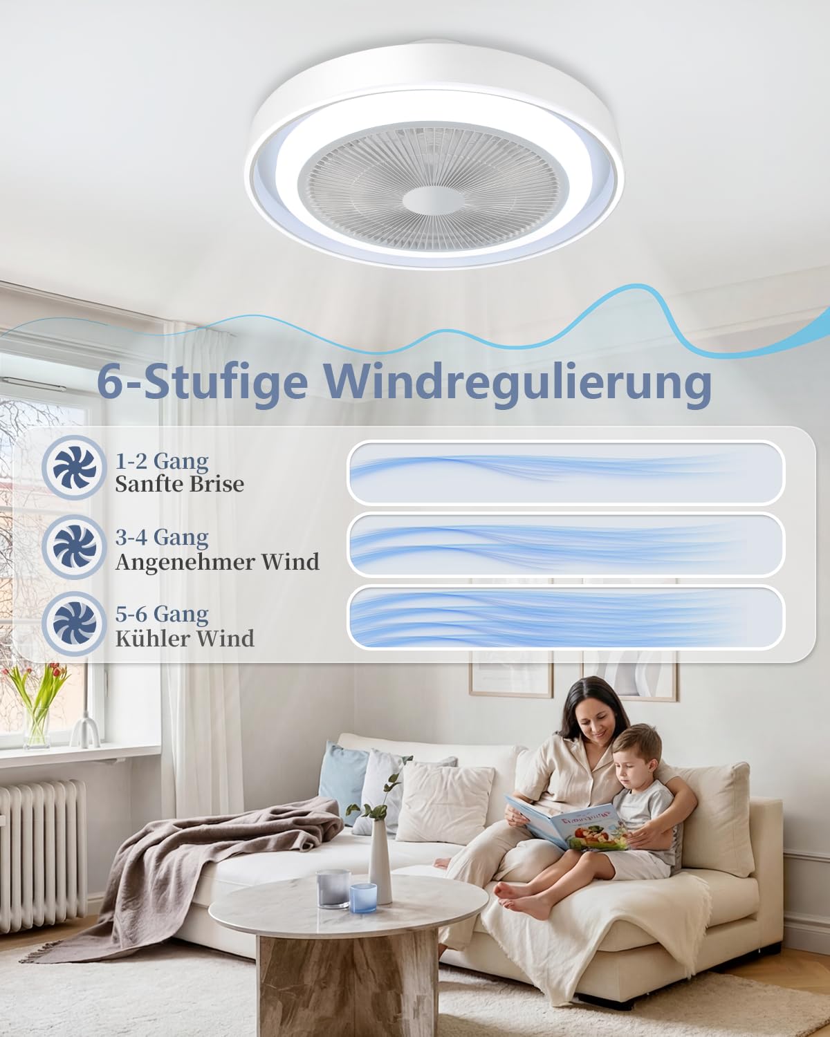 Homefire Deckenventilator mit Beleuchtung und Fernbedienung - Dimmbar LED | Deckenleuchte mit Ventilator Lampe Decke Leise Modern Deckenlampe 5 Flügeln Licht für Schlafzimmer Wohnzimmer