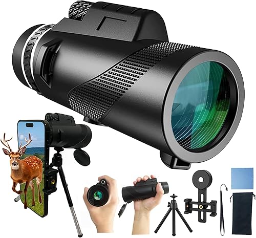 Telescopio monocular de alta definición de 80 x 100 con soporte para teléfono inteligente y trípode, telescopio monocular de alta potencia para