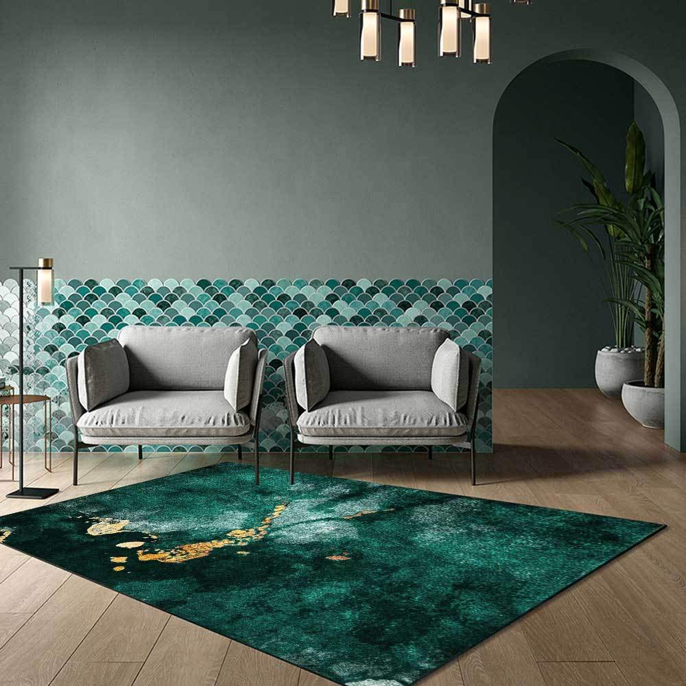 Tapis salon 110x190cm rectangulaire antidérapant moquette verte douce