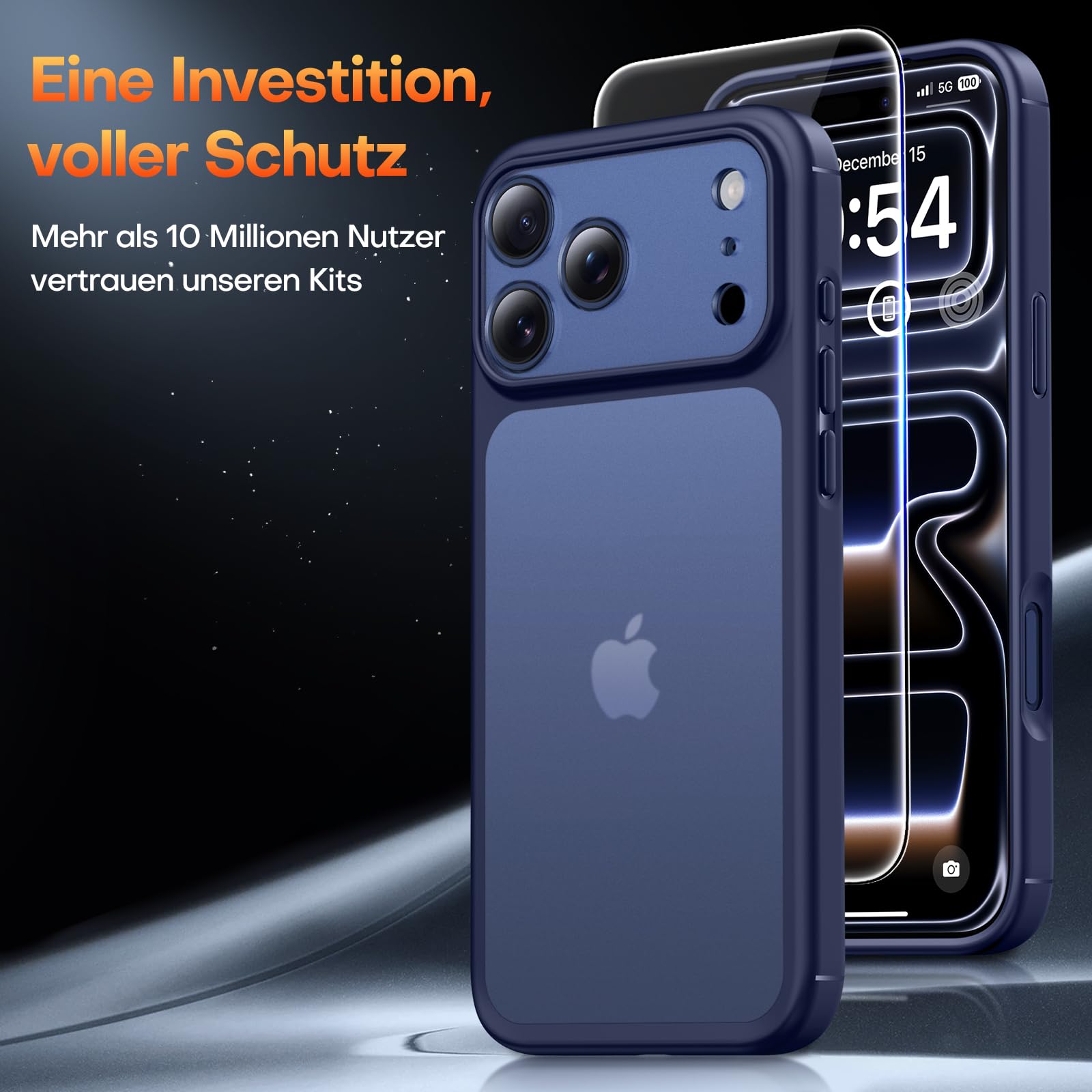 TAURI Cover per iPhone 17 Pro Max con Pellicola in Vetro Temperato,Protezione Completa della Fotocamera,Custodia Traslucida Opaca - Blu Opaco