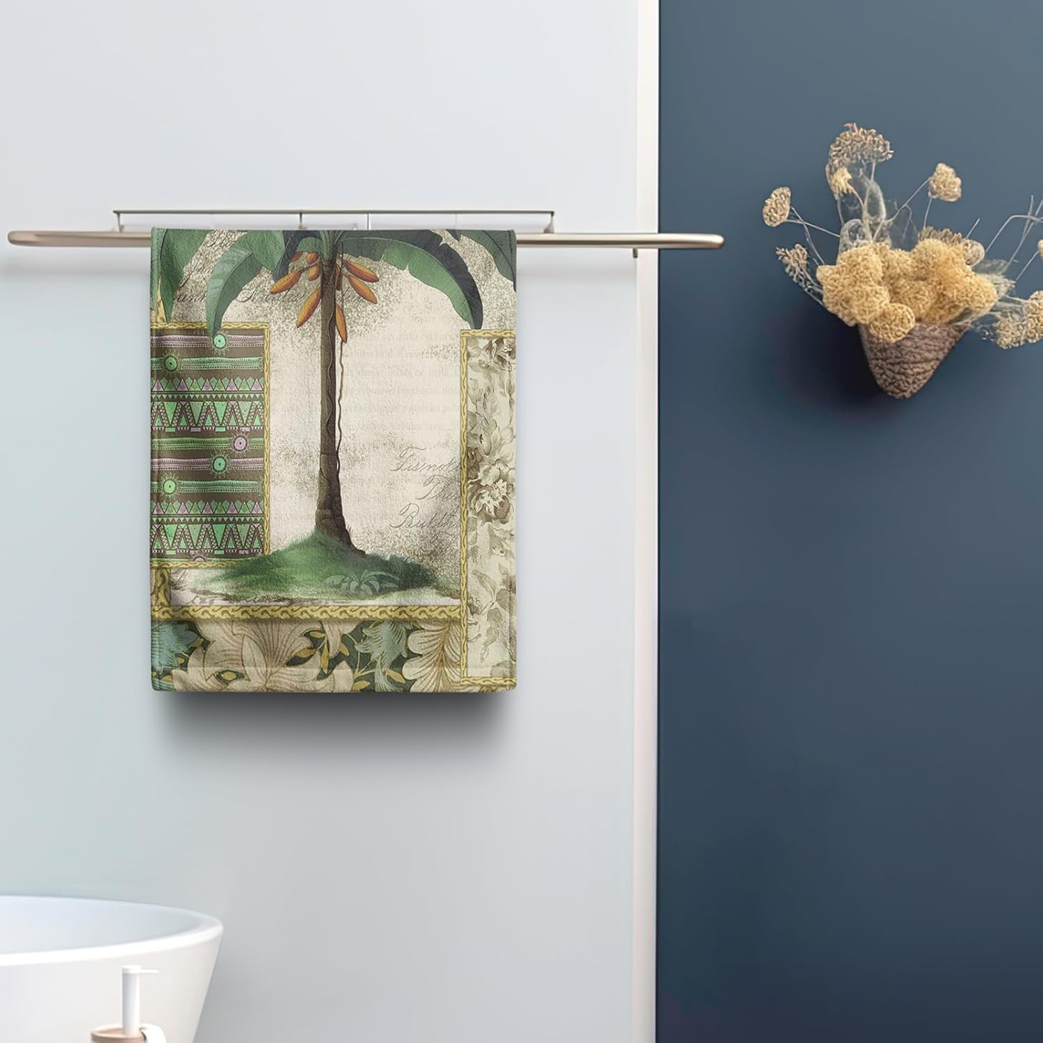 Tropical Palm Tree Hand Towels Set of 2 Summer Vintage Green Leaves Kitchen Towels Hawaii Jungle Plant Tree Bath Towel Botanical Monstera Dish Towels Soft Absorbent Fingertip Towel for Bathroom - Image 5