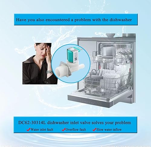 Miniatura 5 de DC62-30314L Válvula de entrada de agua para lavavajillas compatible con válvula de agua para lavavajillas Samsung, piezas DC62-30314L reemplaza
