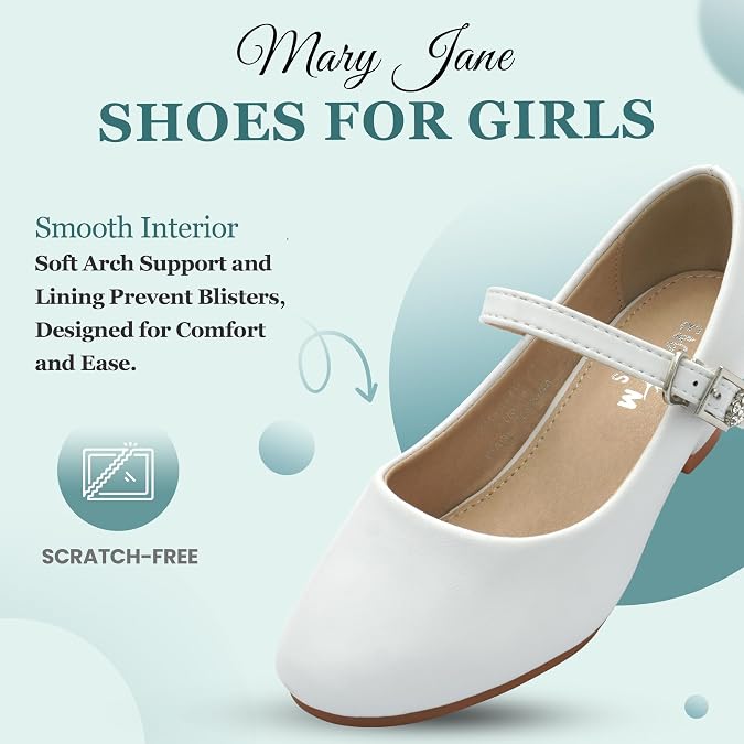 EIGHT KM Toddler Shoes - High Heels Kid Shoes - Multi Sizes & Colors for Ages 3-13 Years - Mary Jane Shoes for Girls Wide Fit Little Girl Dress Shoes - Party Wedding Shoes - Princess Baby Girl Shoes