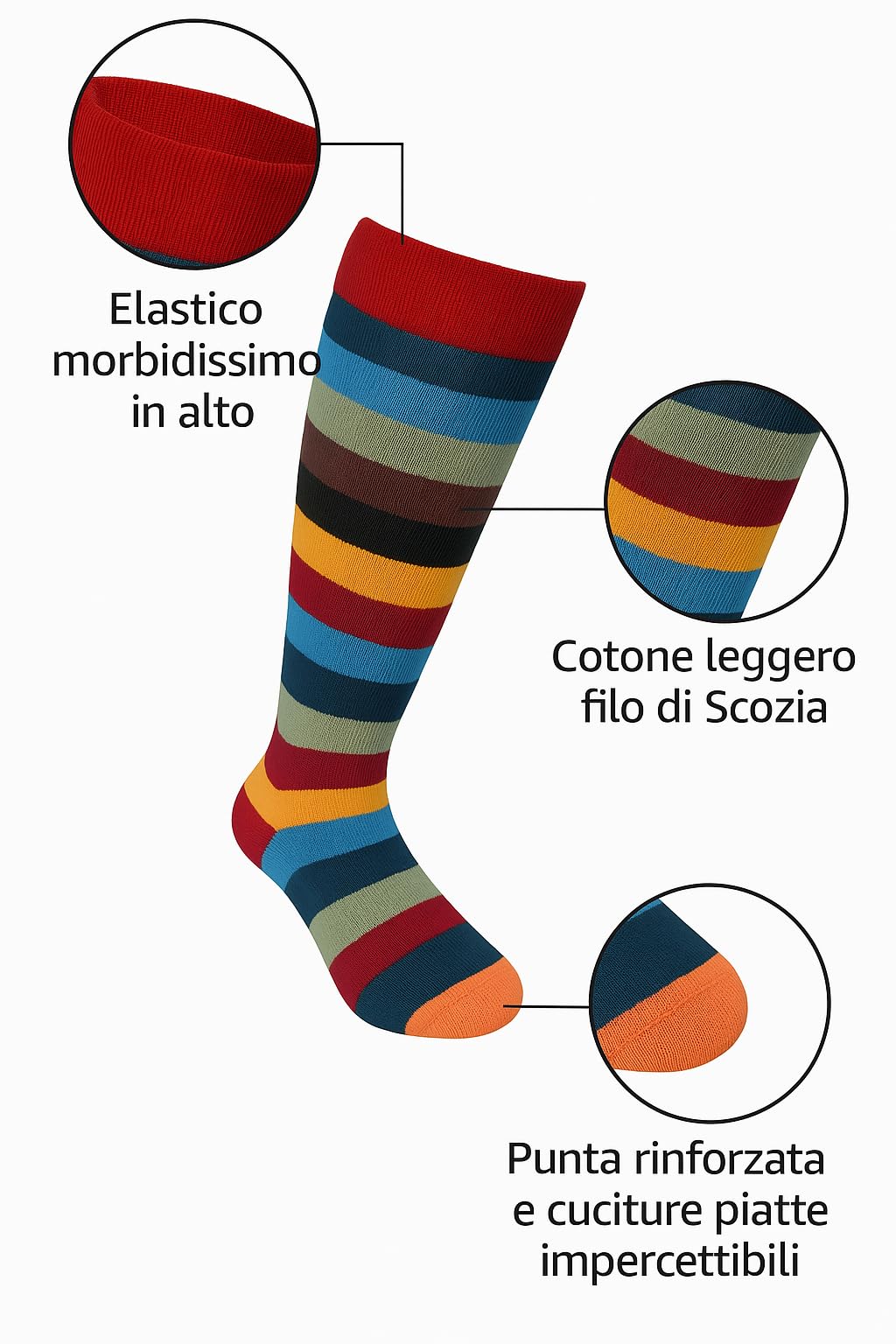 Lucchetti Socks Milano 6 Pares Calcetines Hombre Verano Hilo Escocia Hasta la Rodilla no Bajan Calcetines Algodon Hombre 100% Made in Italy Calcetines Altos Hombres Elásticos
