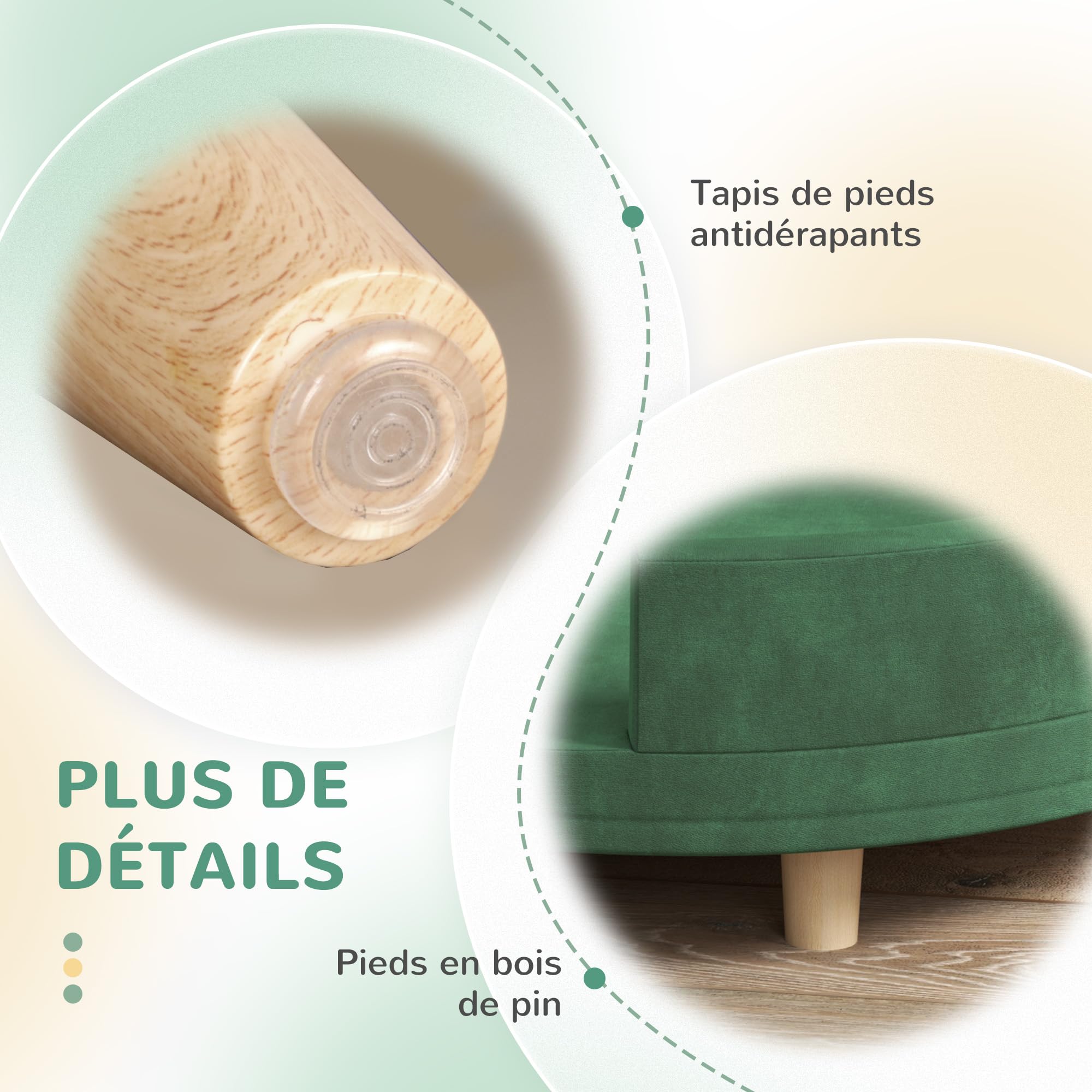 PawHut Canapé pour Chien, Sofa pour Chat, Fauteuil pour Chat, Surface en Velours Doux, avec Coussin Amovible, Pieds en Bois Massif, 100l x 70P x 25H cm, Vert