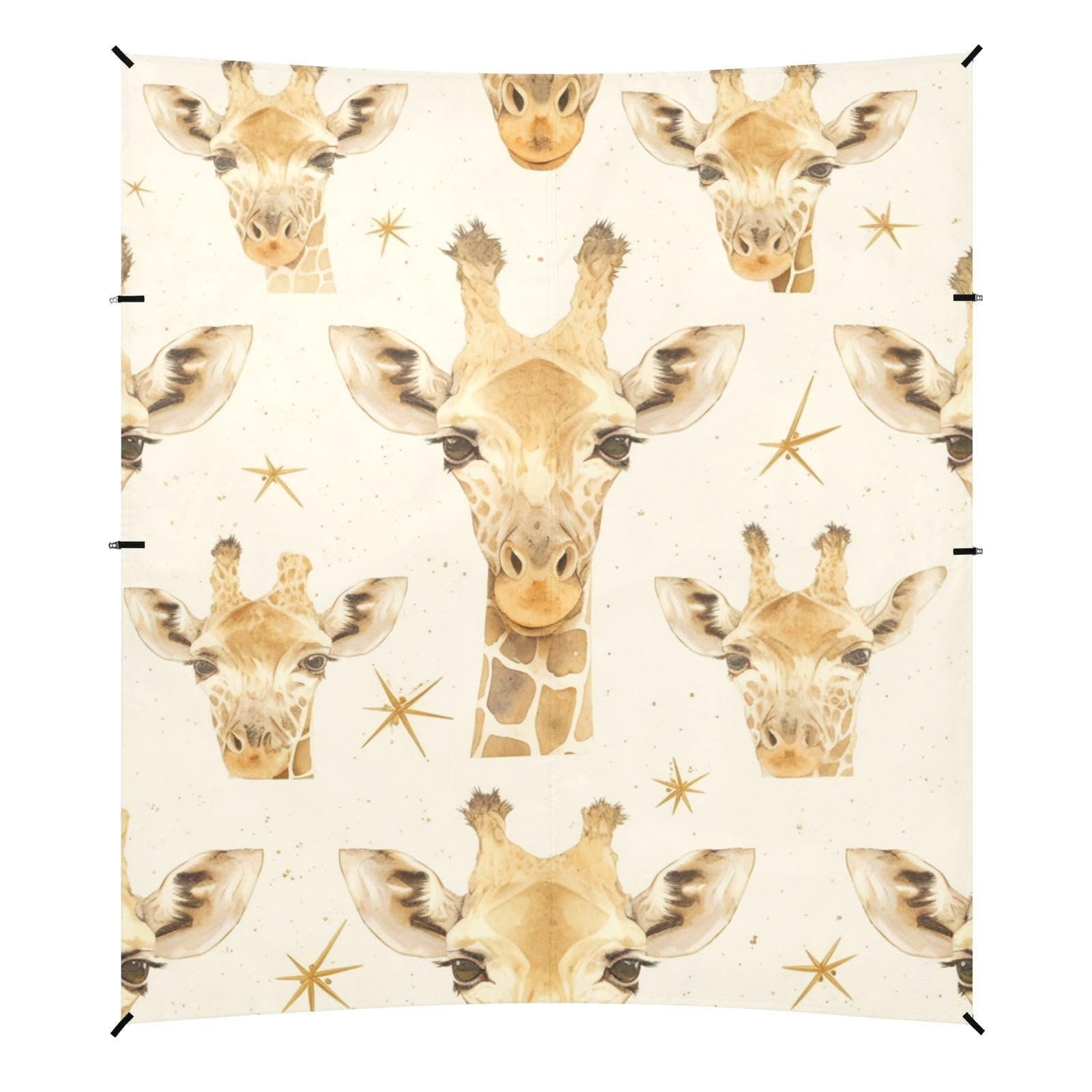 Cute Giraffe Faces Foldable Beach Canopy UPF50+ Water-Resistant Sun Shade Includes Sand Shovel, Sandbags, Stability Poles for Backyard, Grassland, Park