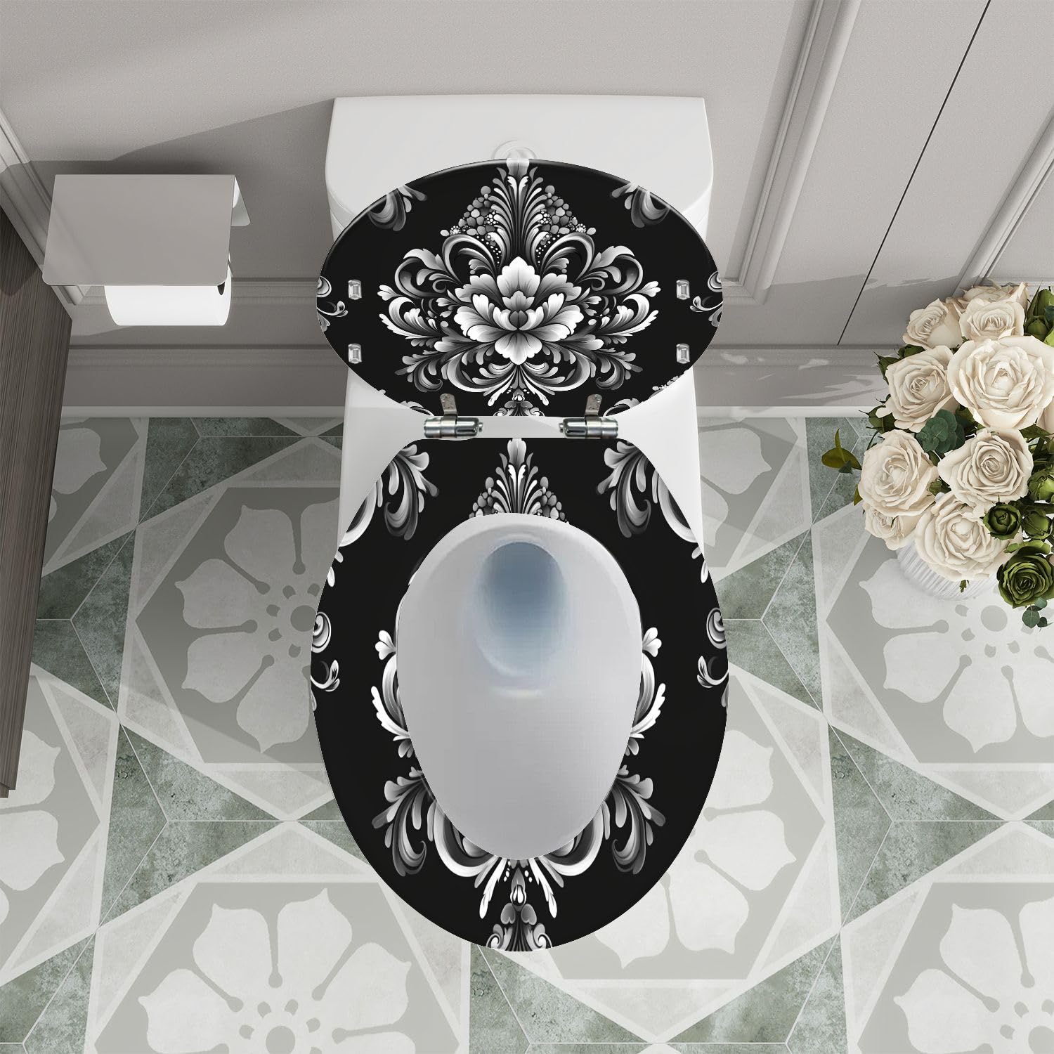 Asiento de inodoro alargado de resina, decoración de baño estilo selva